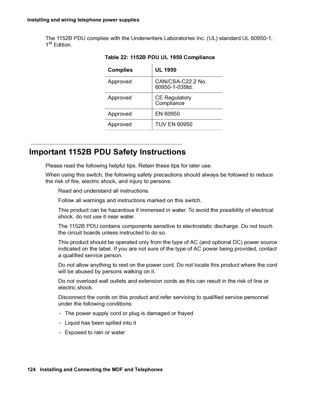 Avaya 03-300686 manual Important 1152B PDU Safety Instructions 