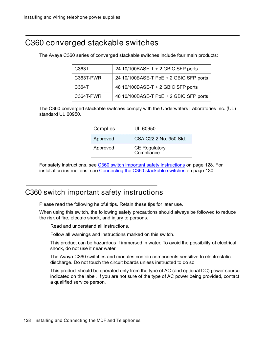 Avaya 03-300686 manual C360 converged stackable switches, C360 switch important safety instructions 