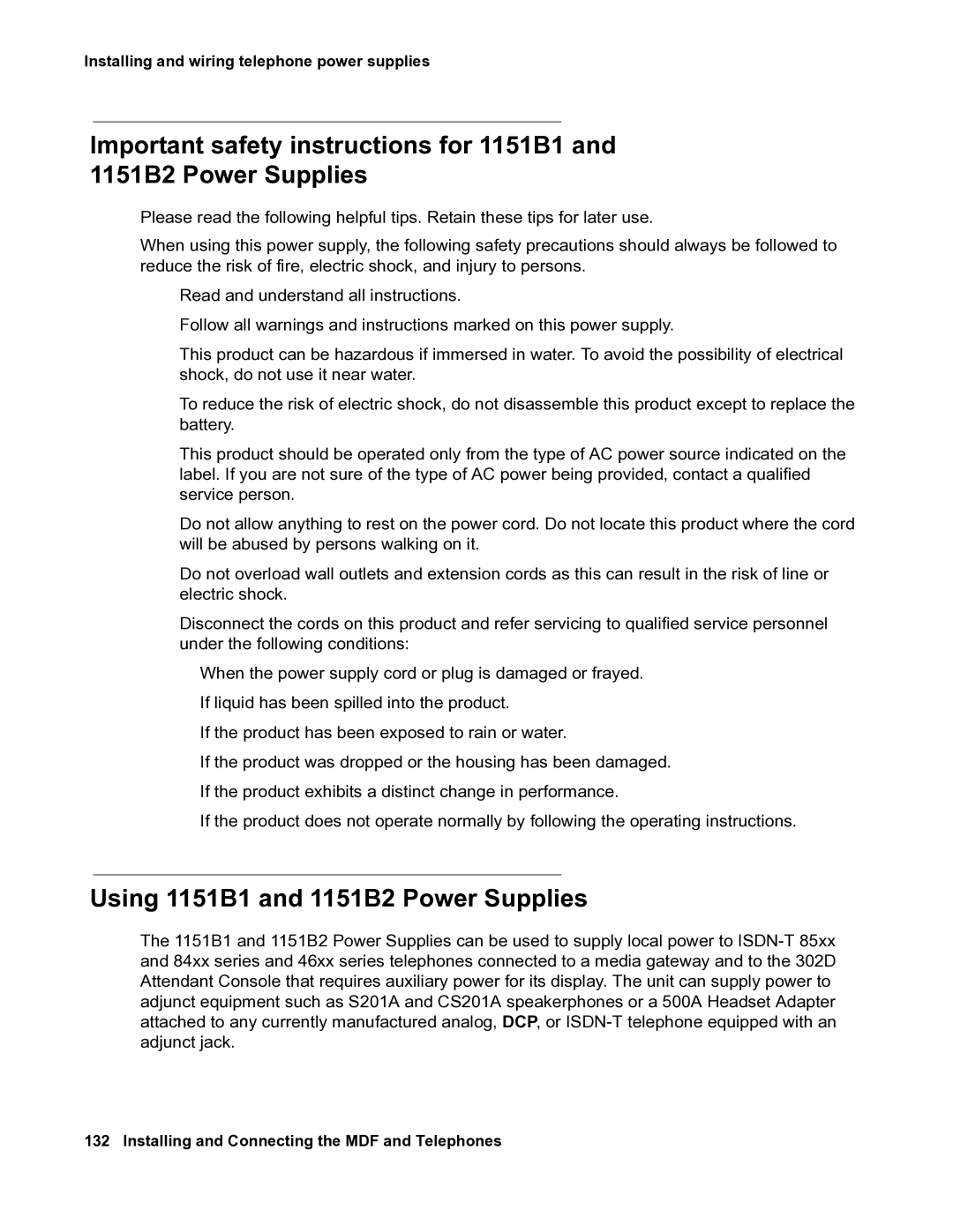 Avaya 03-300686 manual Using 1151B1 and 1151B2 Power Supplies 