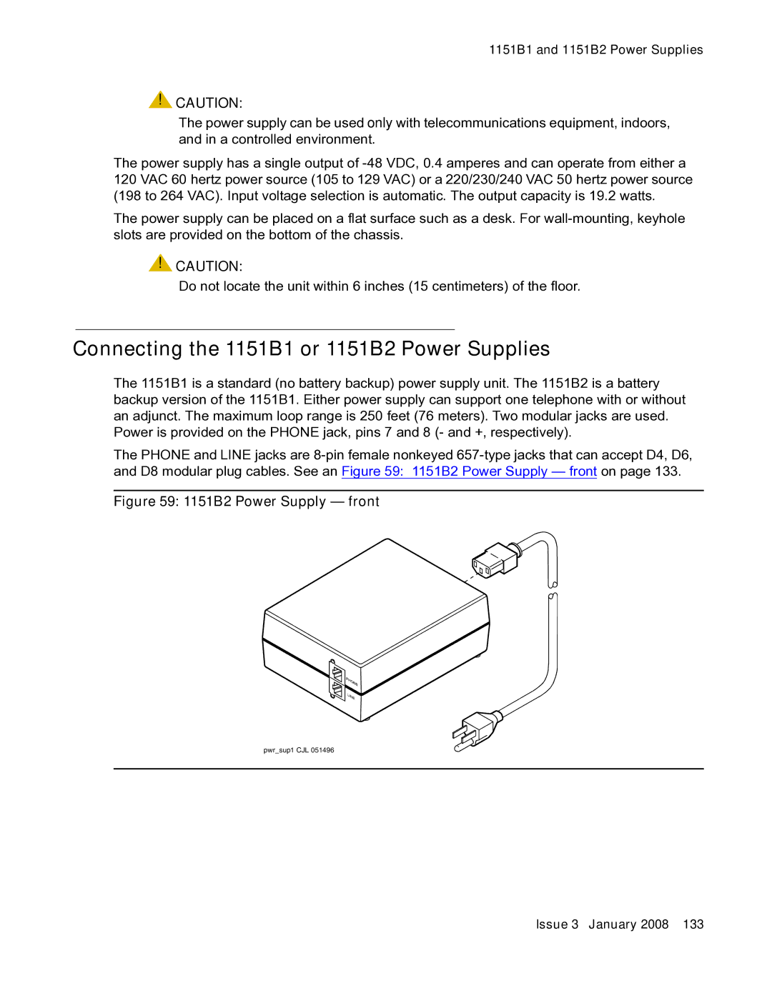 Avaya 03-300686 manual Connecting the 1151B1 or 1151B2 Power Supplies, 1151B2 Power Supply front 