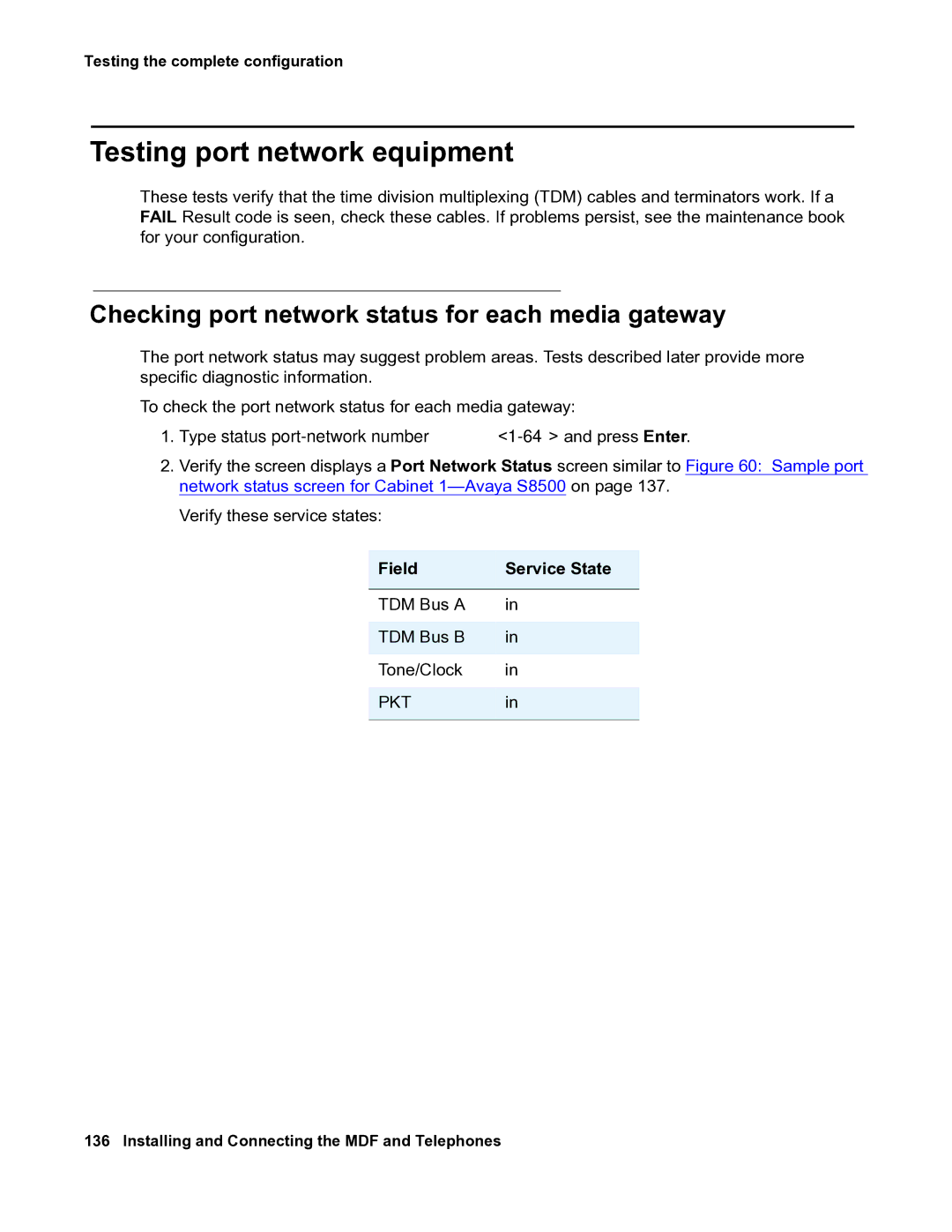 Avaya 03-300686 manual Testing port network equipment, Checking port network status for each media gateway 