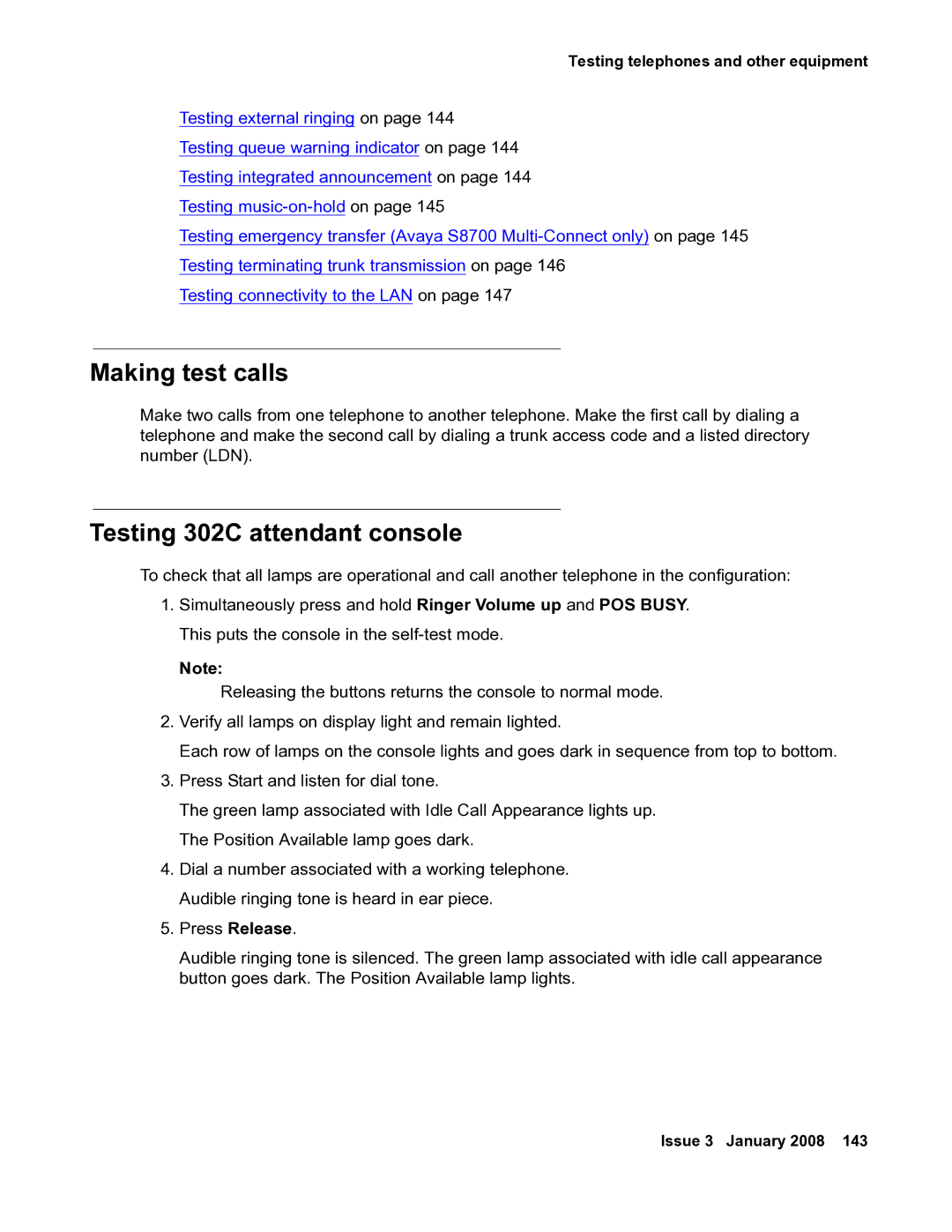 Avaya 03-300686 manual Making test calls, Testing 302C attendant console 