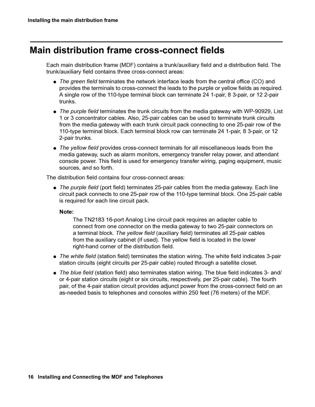 Avaya 03-300686 manual Main distribution frame cross-connect fields 