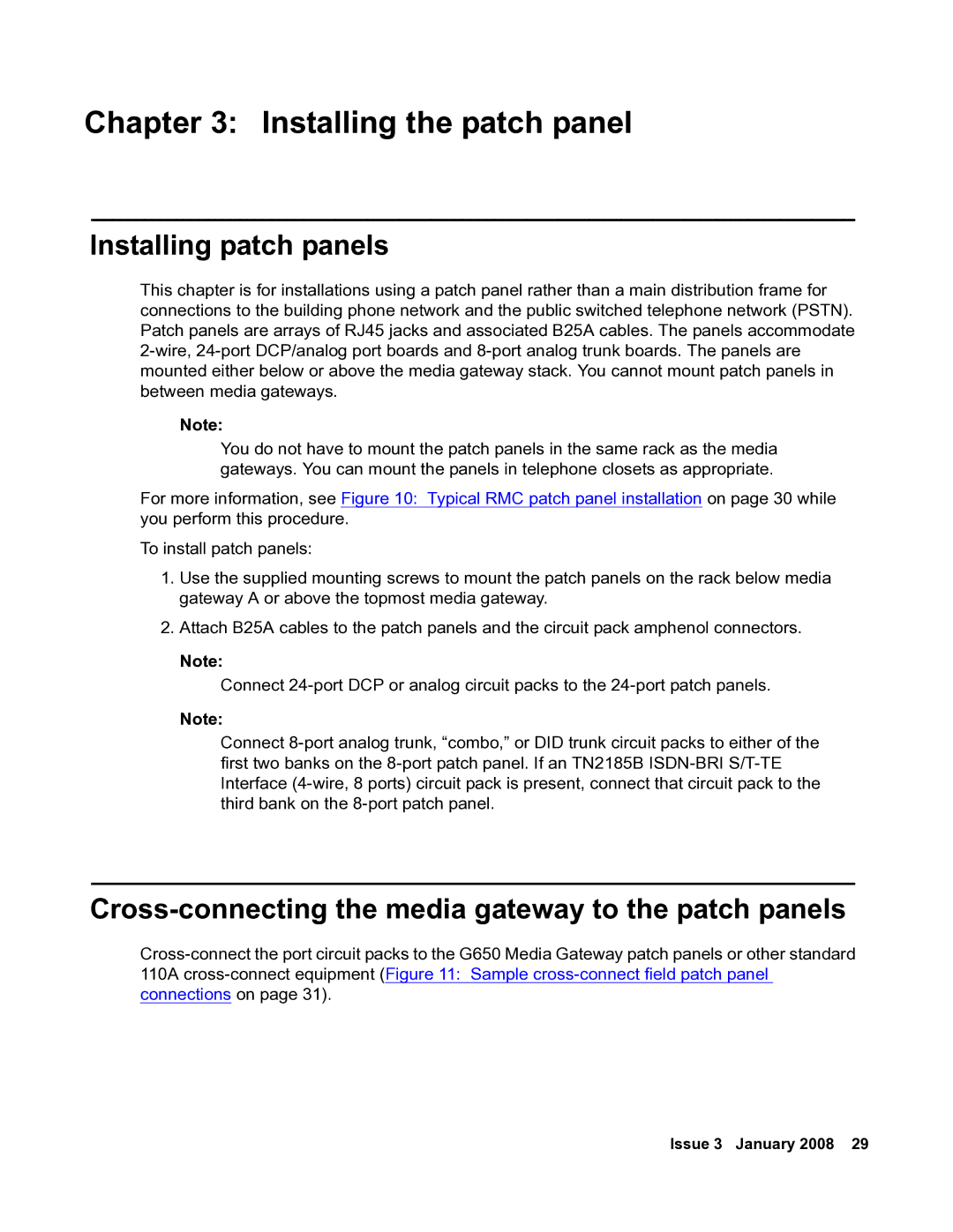 Avaya 03-300686 manual Installing patch panels, Cross-connecting the media gateway to the patch panels 