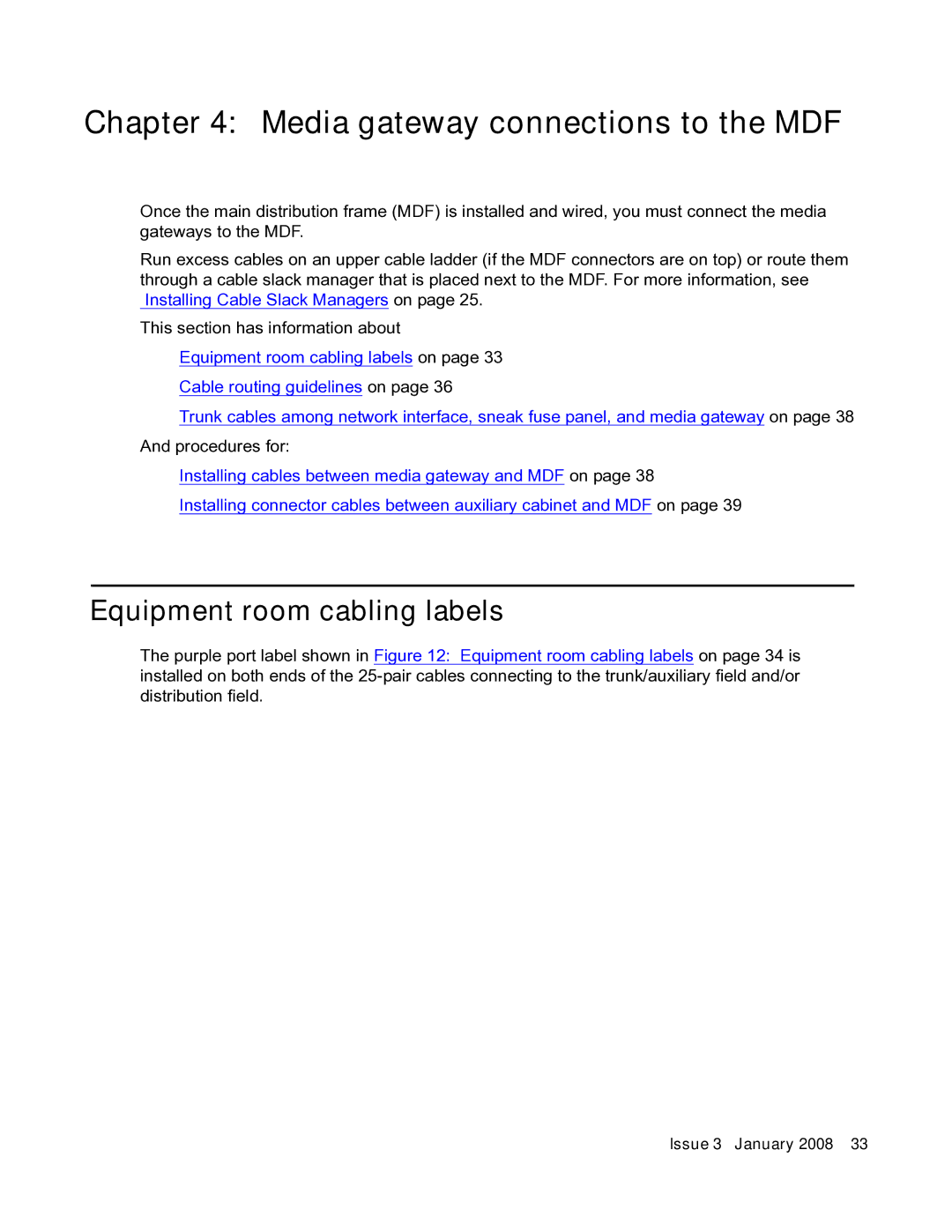 Avaya 03-300686 manual Media gateway connections to the MDF, Equipment room cabling labels 