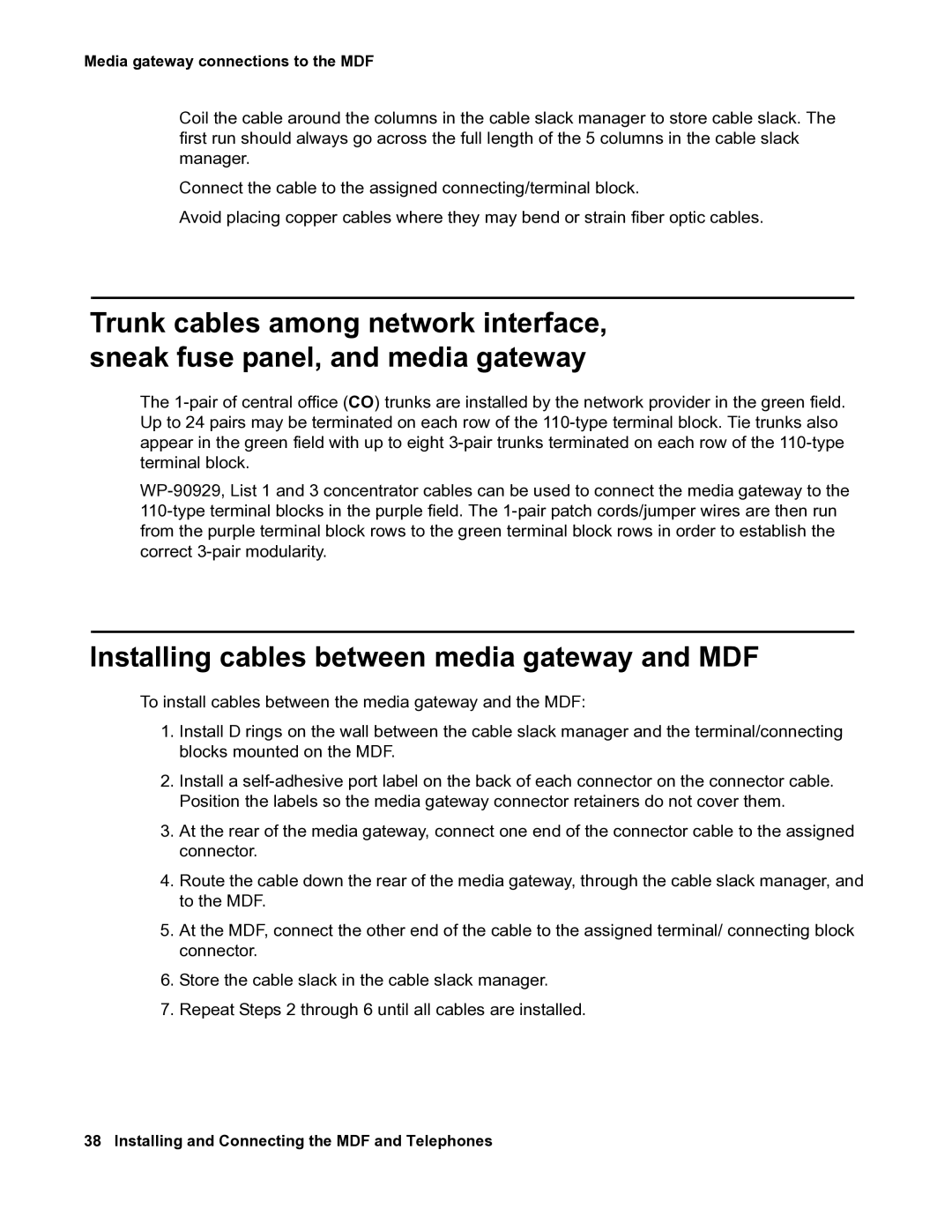 Avaya 03-300686 manual Installing cables between media gateway and MDF 