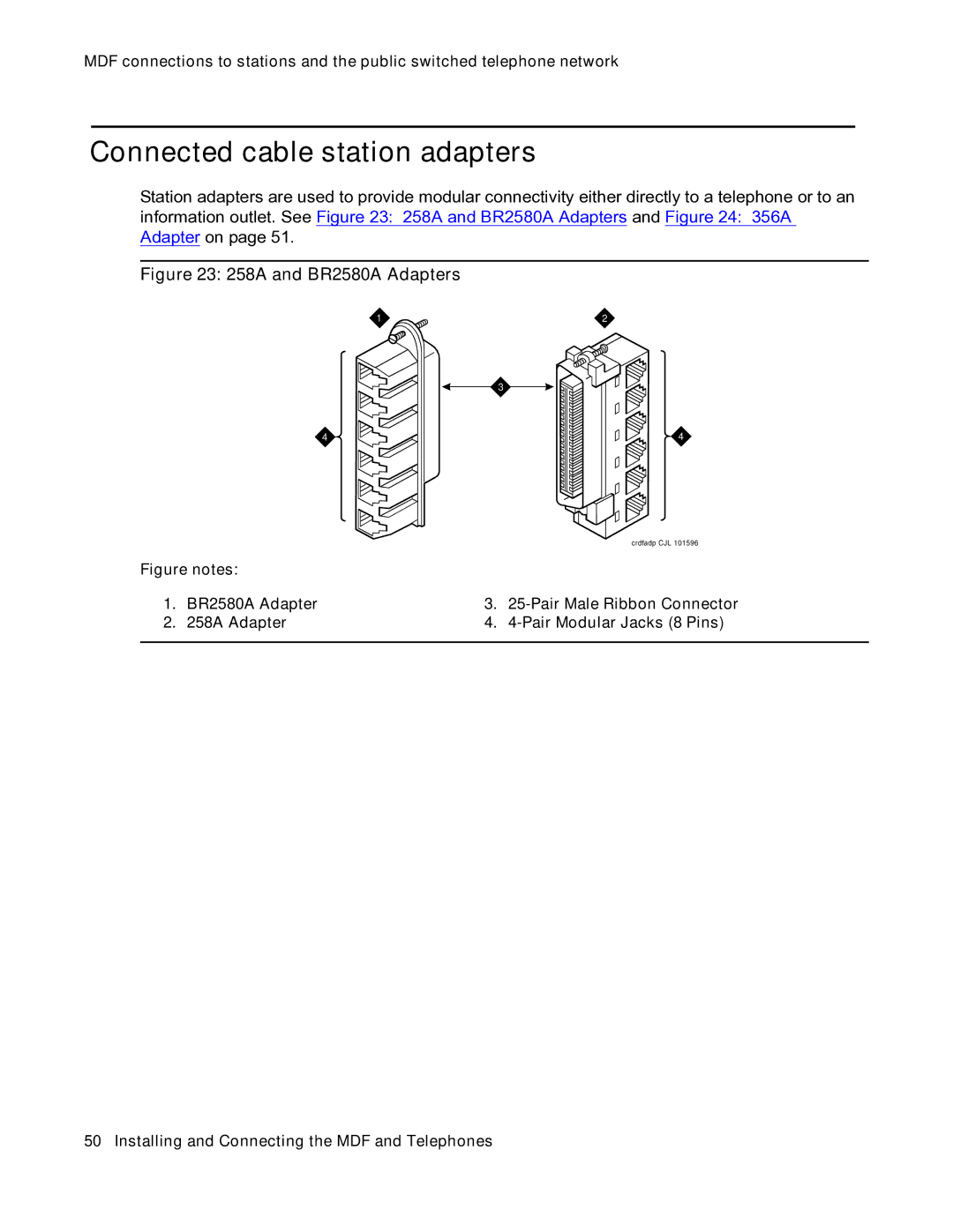 Avaya 03-300686 manual Connected cable station adapters, 258A and BR2580A Adapters 