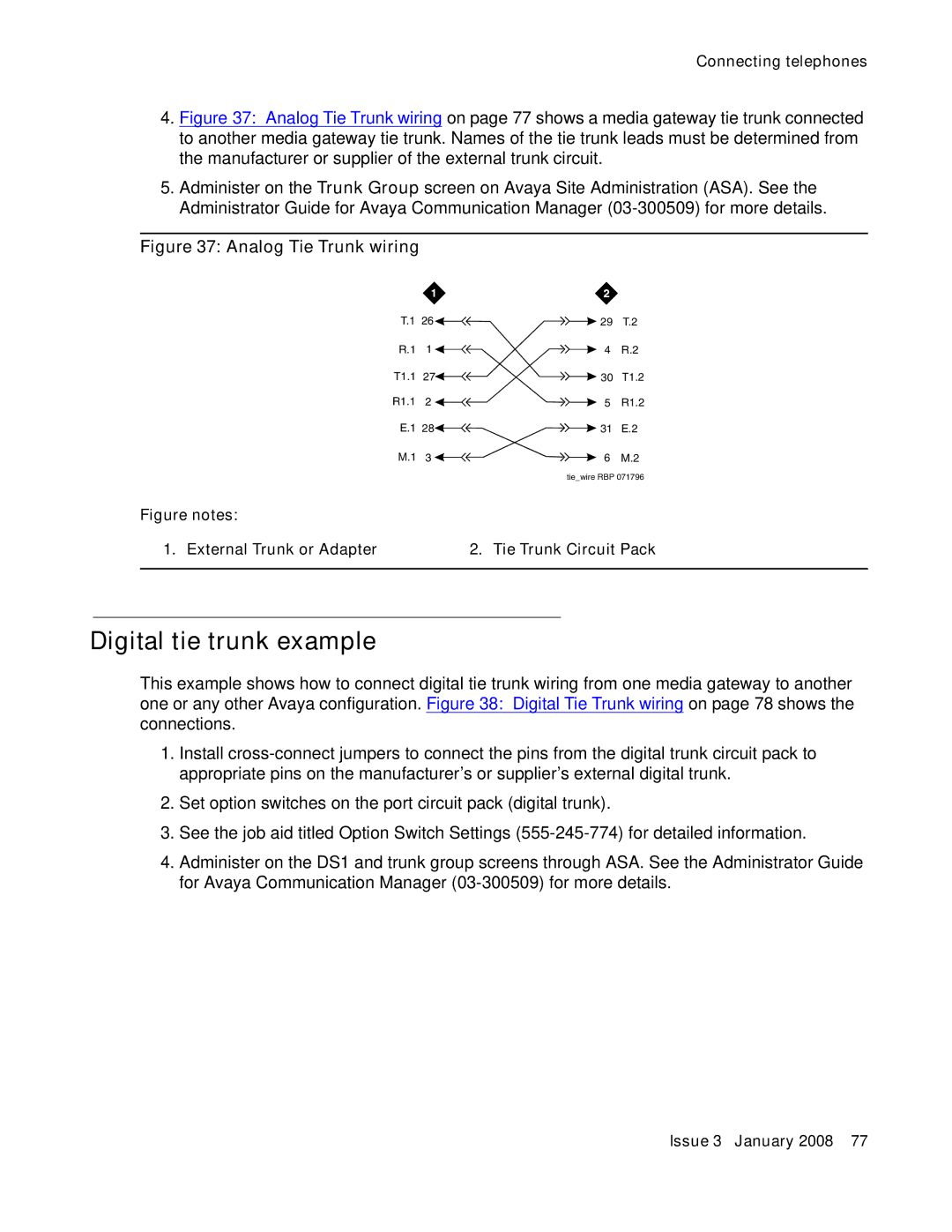 Avaya 03-300686 manual Digital tie trunk example, Analog Tie Trunk wiring 