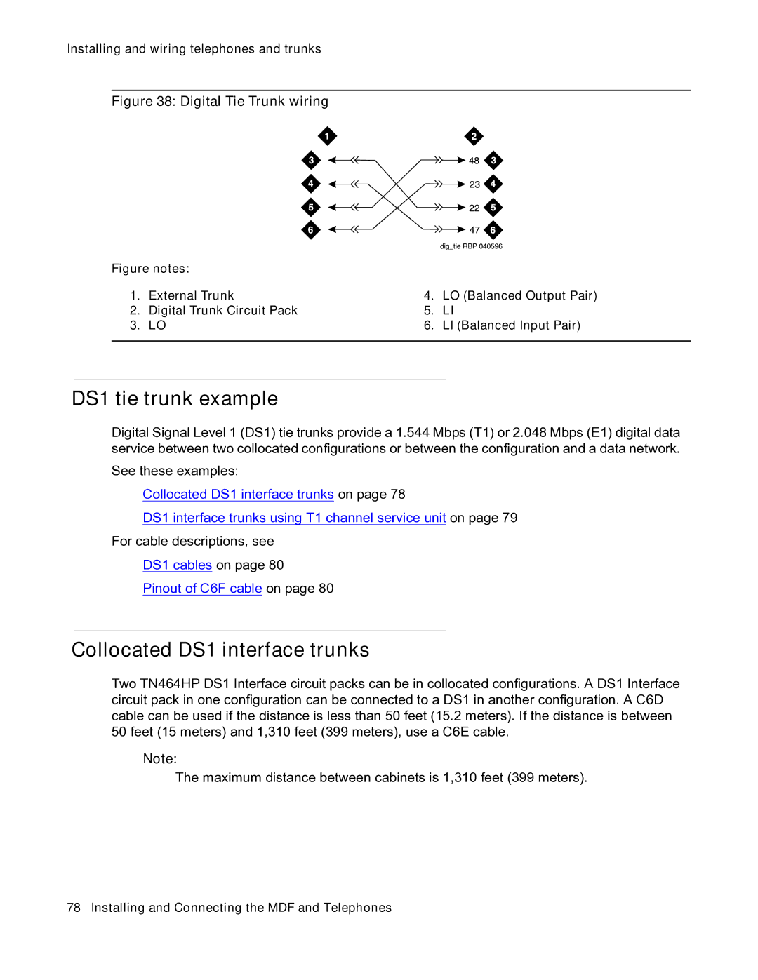 Avaya 03-300686 manual DS1 tie trunk example, Collocated DS1 interface trunks 