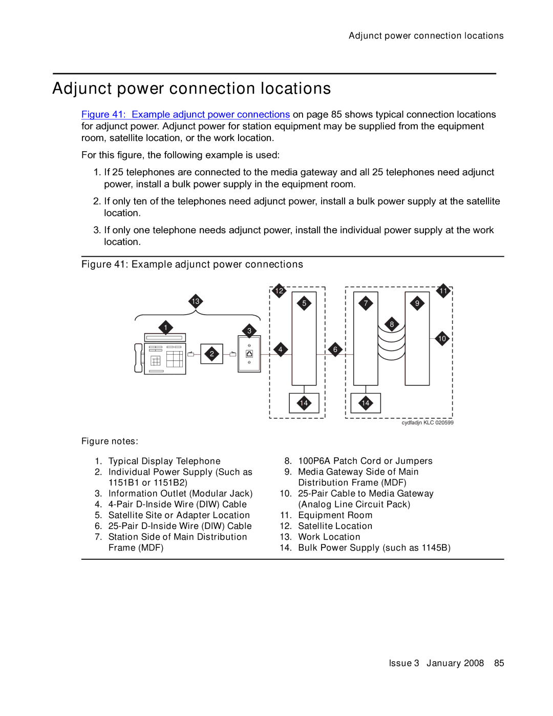 Avaya 03-300686 manual Adjunct power connection locations, Example adjunct power connections 