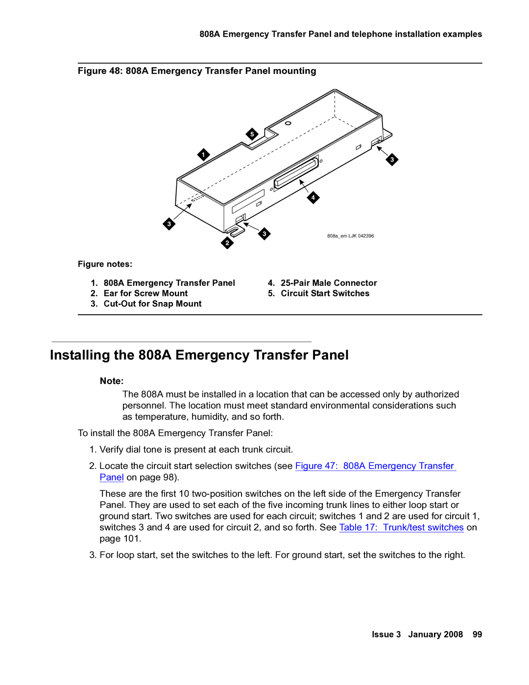 Avaya 03-300686 manual Installing the 808A Emergency Transfer Panel, 808A Emergency Transfer Panel mounting 