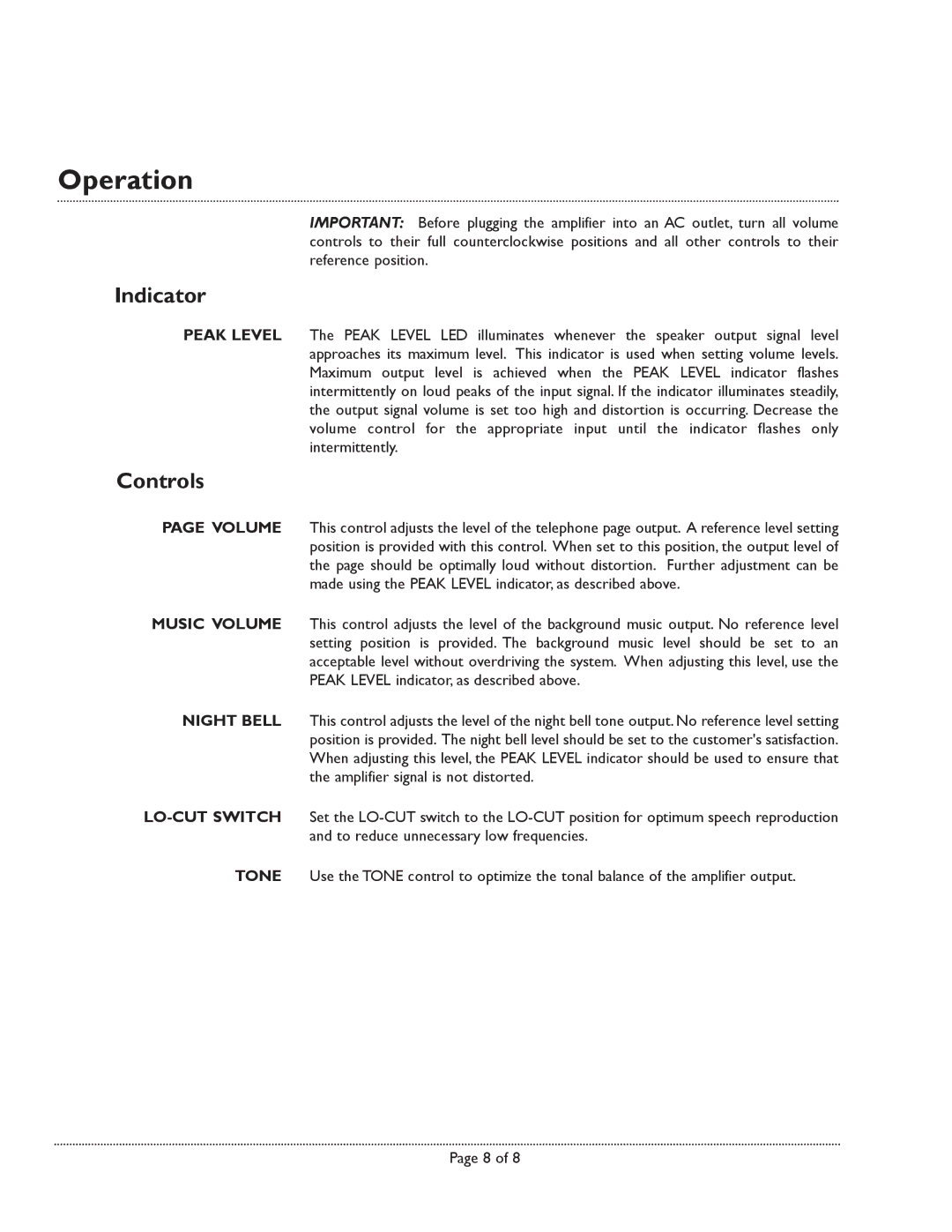 Avaya 10-Watt manual Operation, Indicator, Controls 