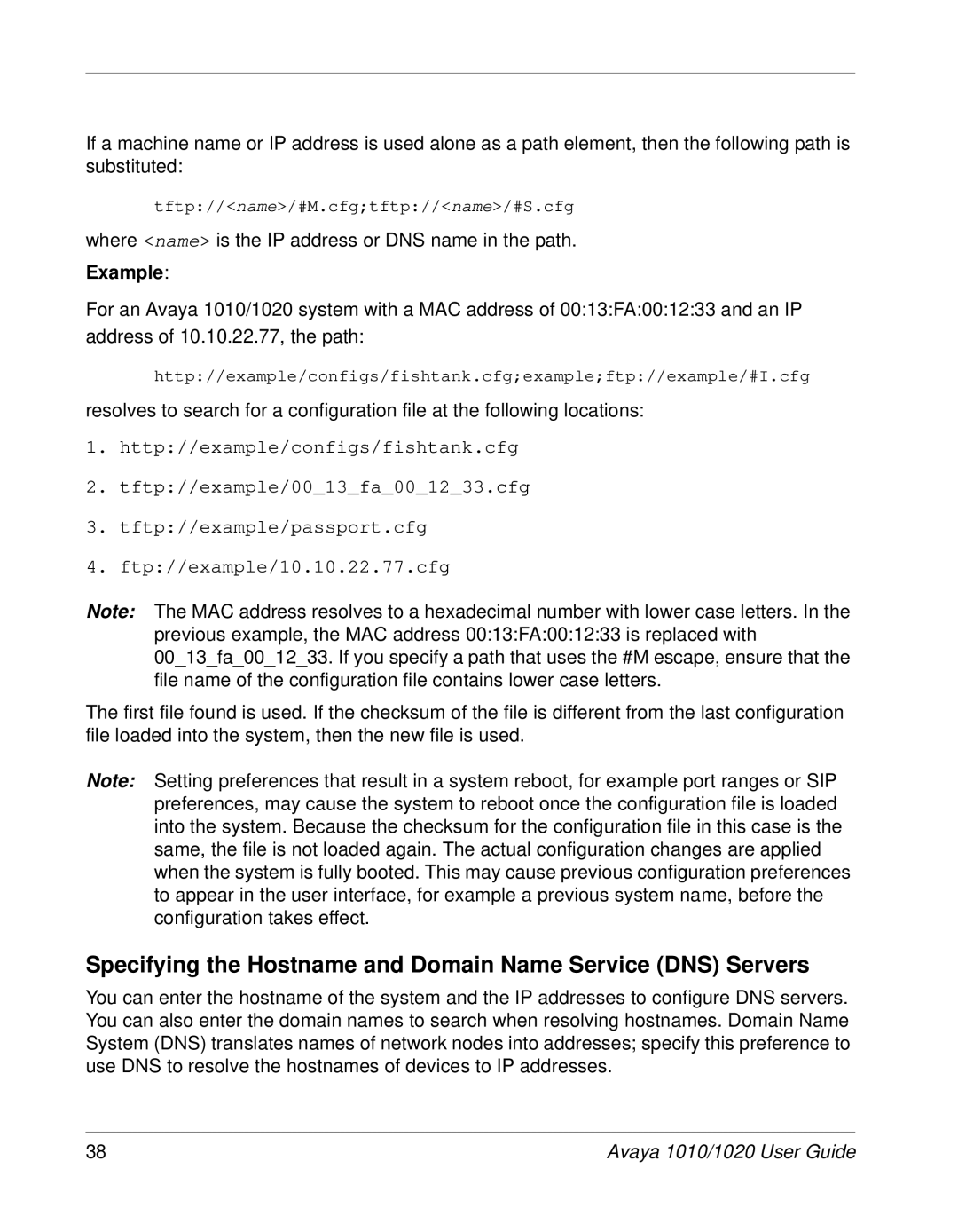 Avaya 1020, 1010 manual Specifying the Hostname and Domain Name Service DNS Servers 