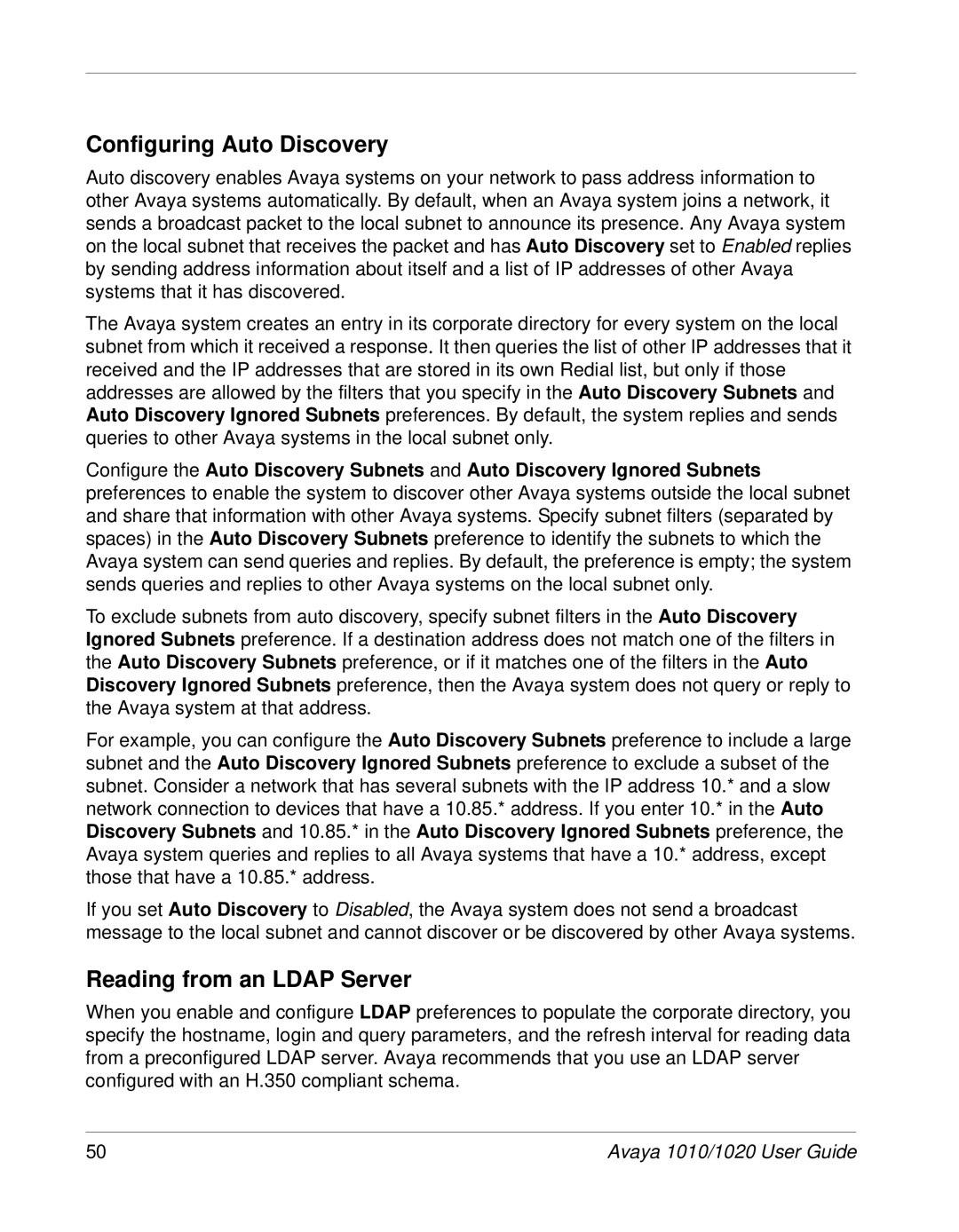 Avaya 1020, 1010 manual Configuring Auto Discovery, Reading from an Ldap Server 
