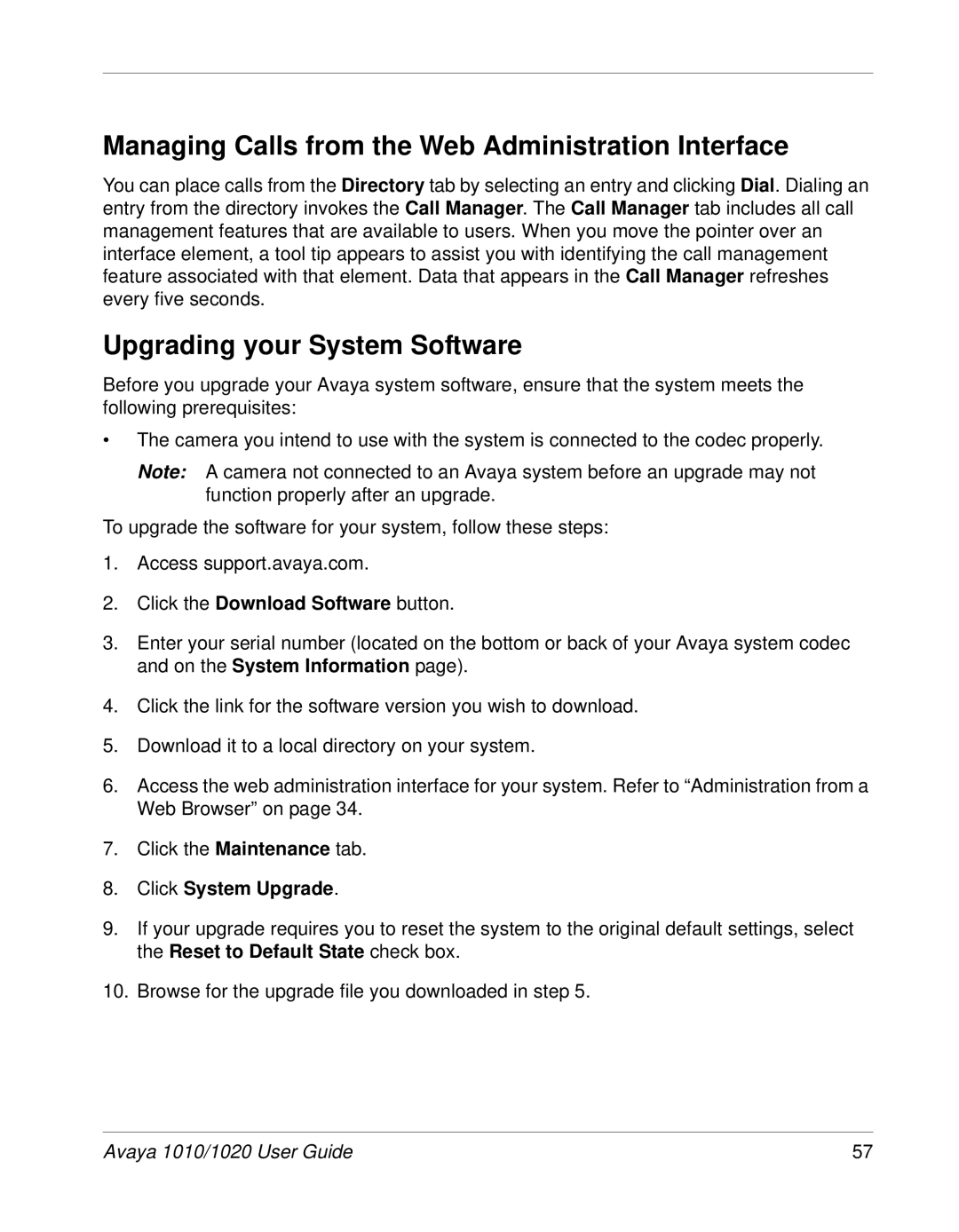 Avaya 1010 Managing Calls from the Web Administration Interface, Upgrading your System Software, Click System Upgrade 