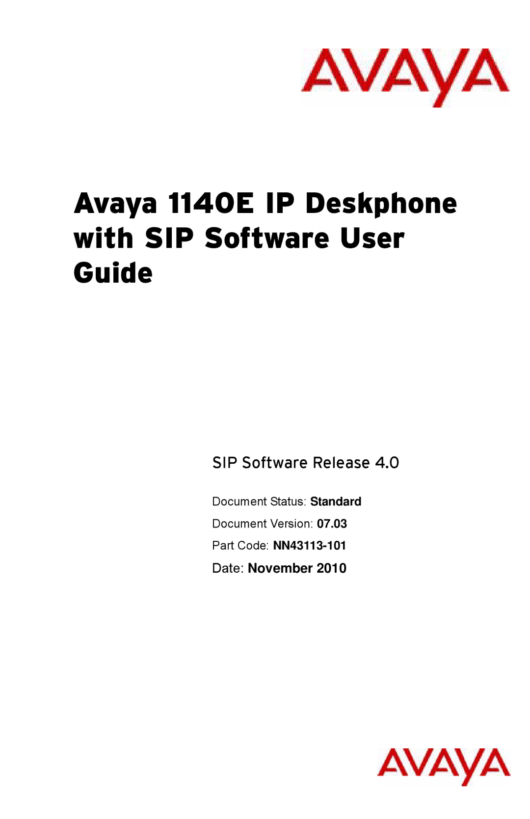 Avaya 1040E manual Avaya 1140E IP Deskphone with SIP Software User Guide, Date November 