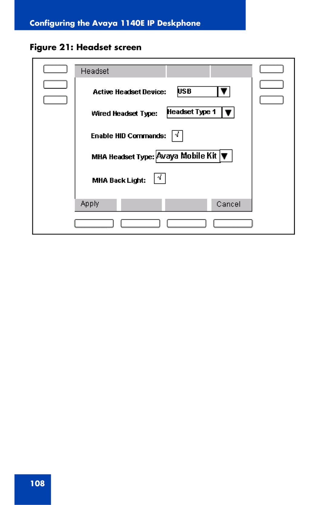 Avaya 1040E manual Headset screen 