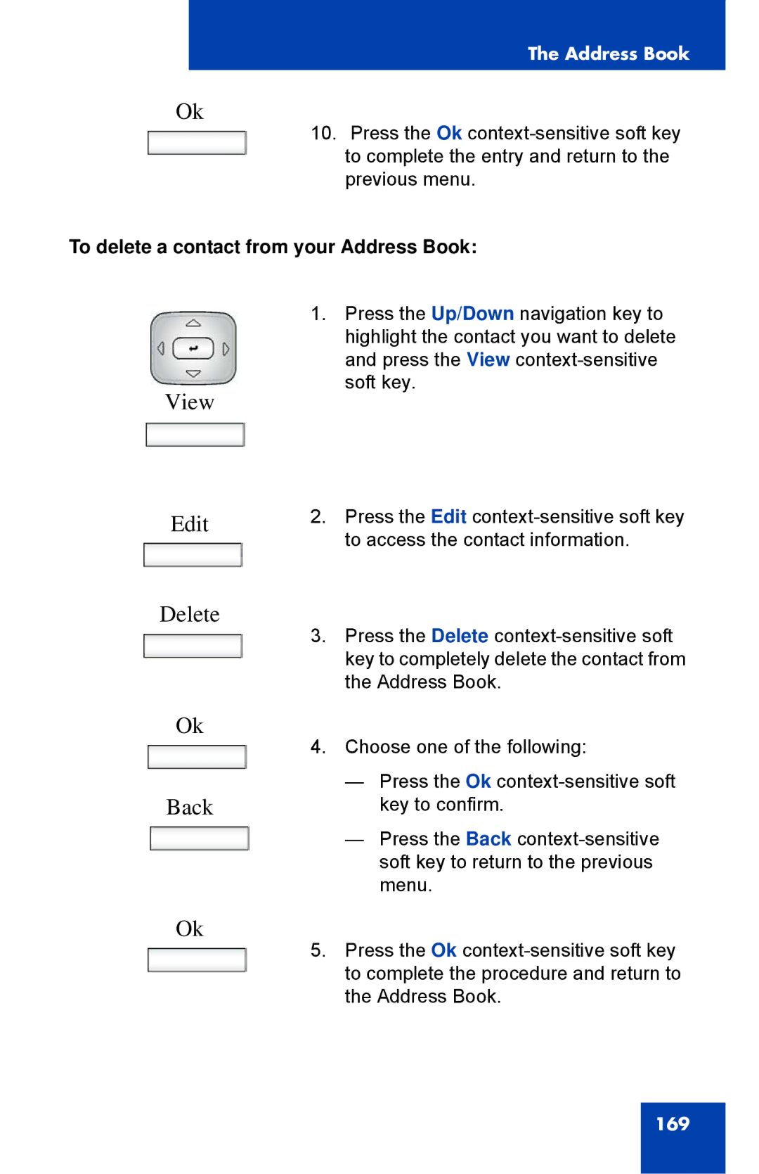 Avaya 1040E manual View, To delete a contact from your Address Book 