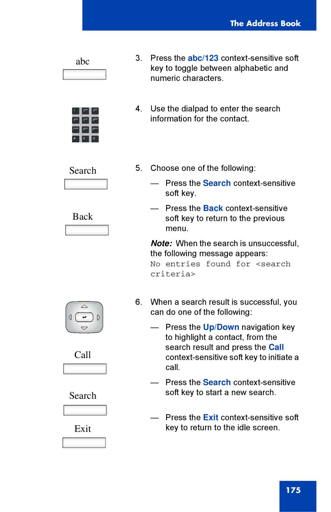 Avaya 1040E manual Search Back Call Exit, No entries found for search criteria 