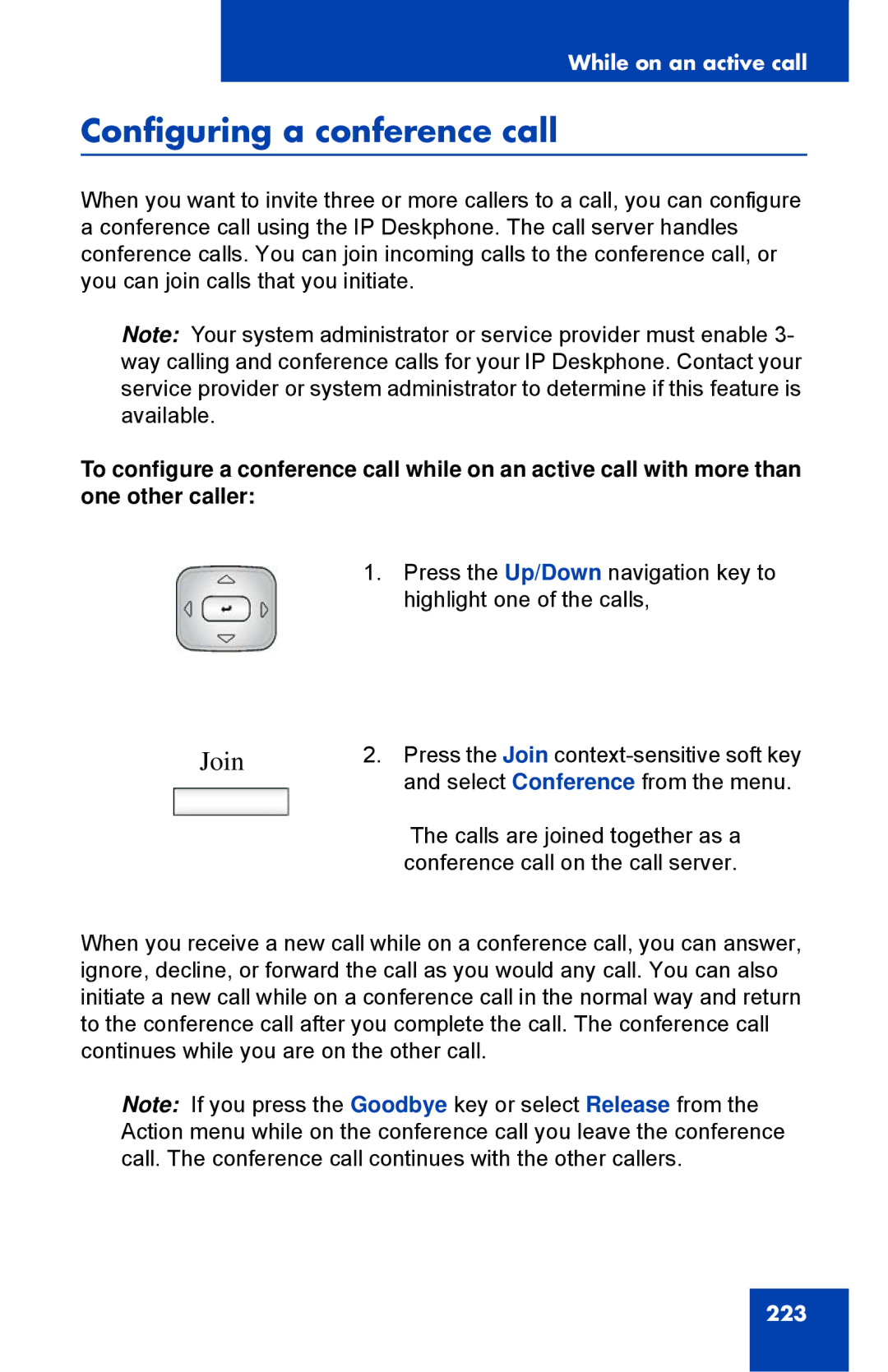 Avaya 1040E manual Configuring a conference call 