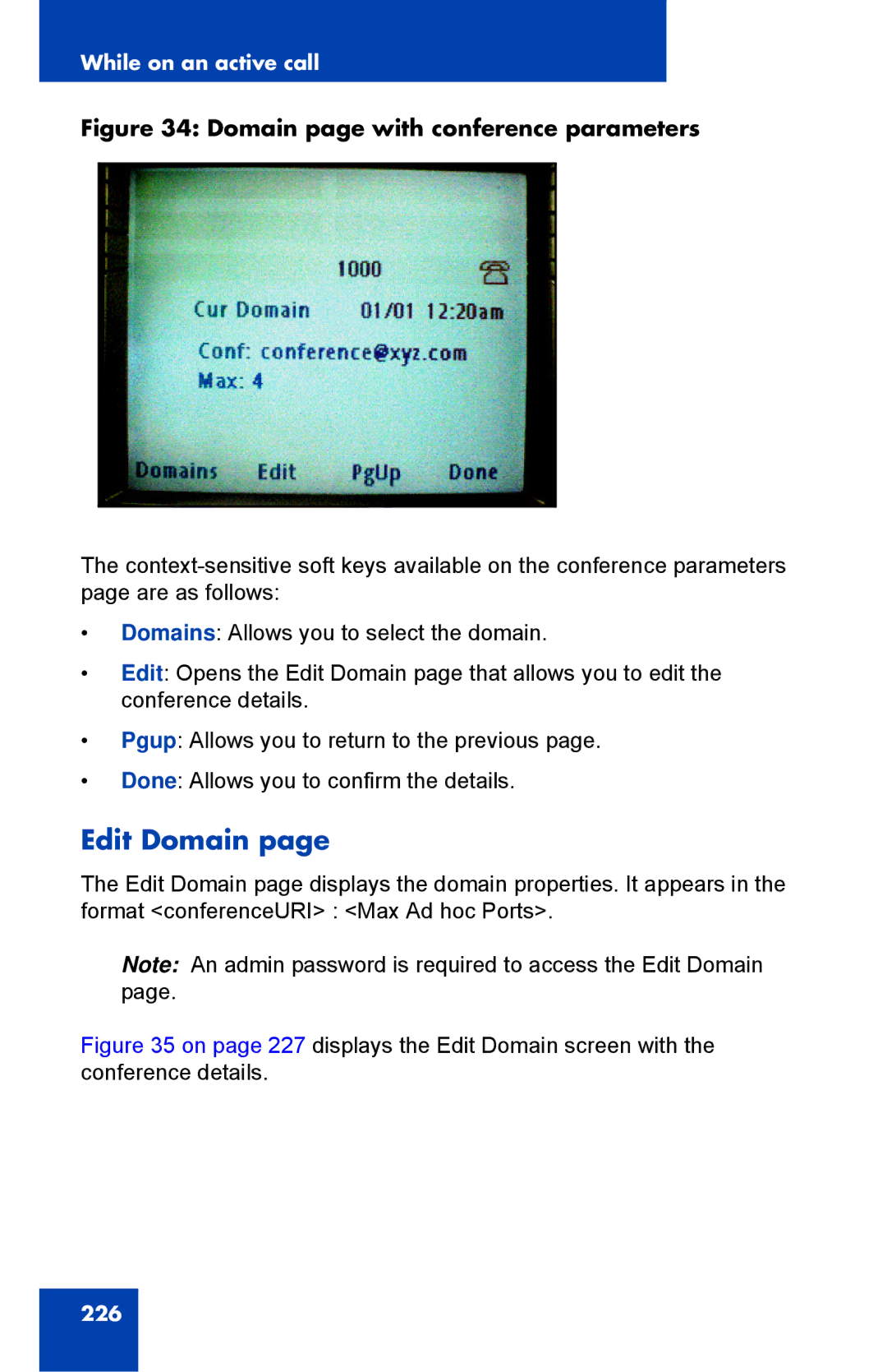 Avaya 1040E manual Edit Domain, Domain page with conference parameters 