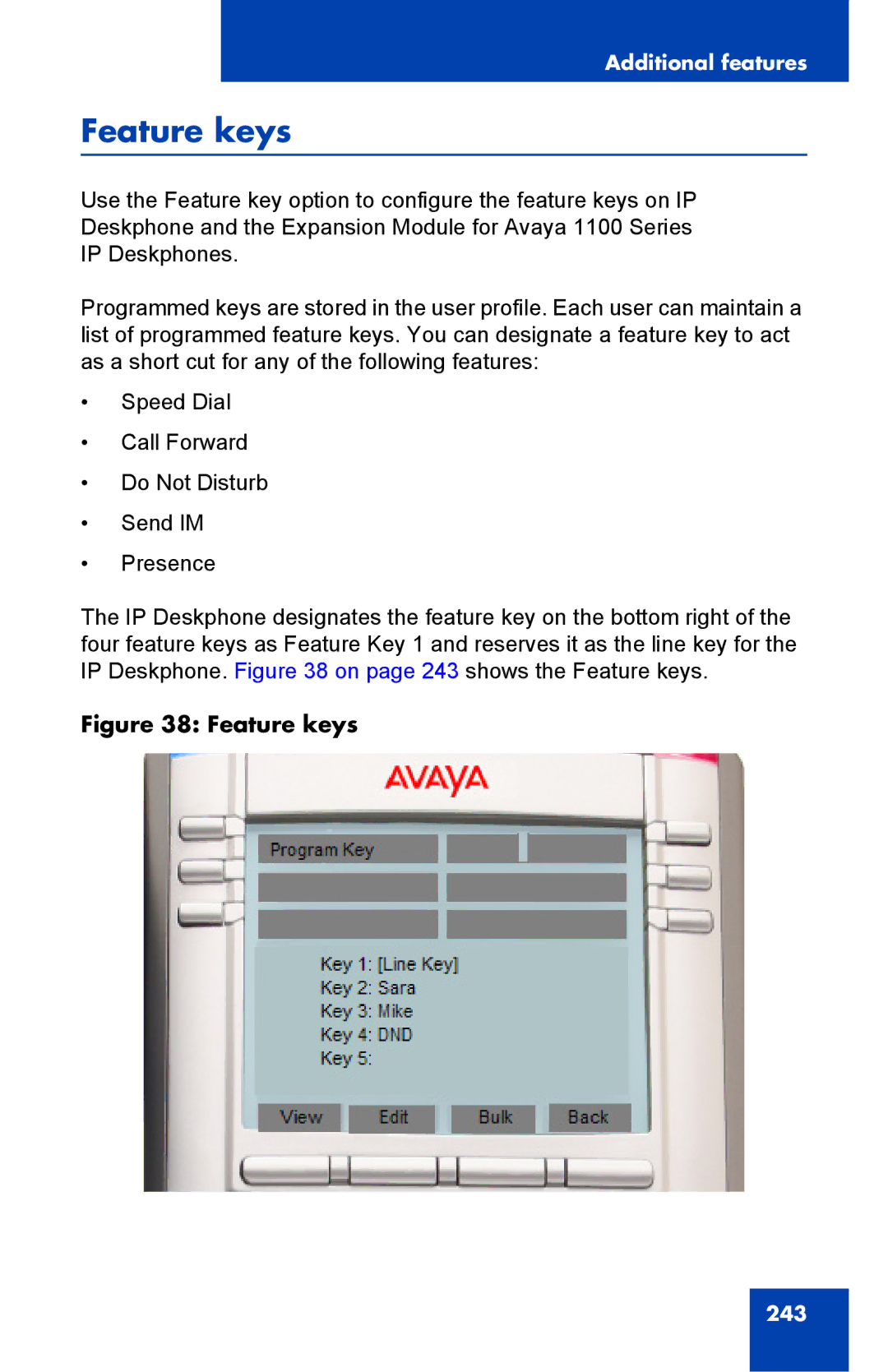 Avaya 1040E manual Feature keys 