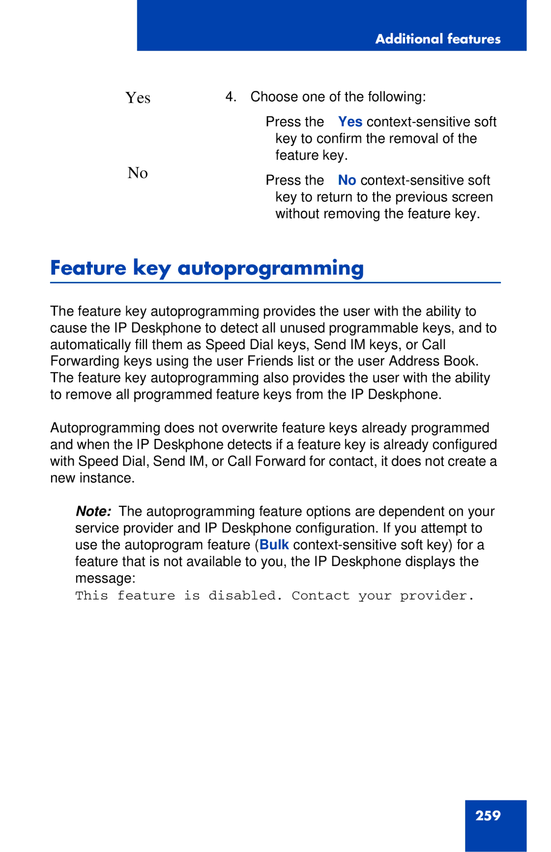 Avaya 1040E manual Feature key autoprogramming, Yes 