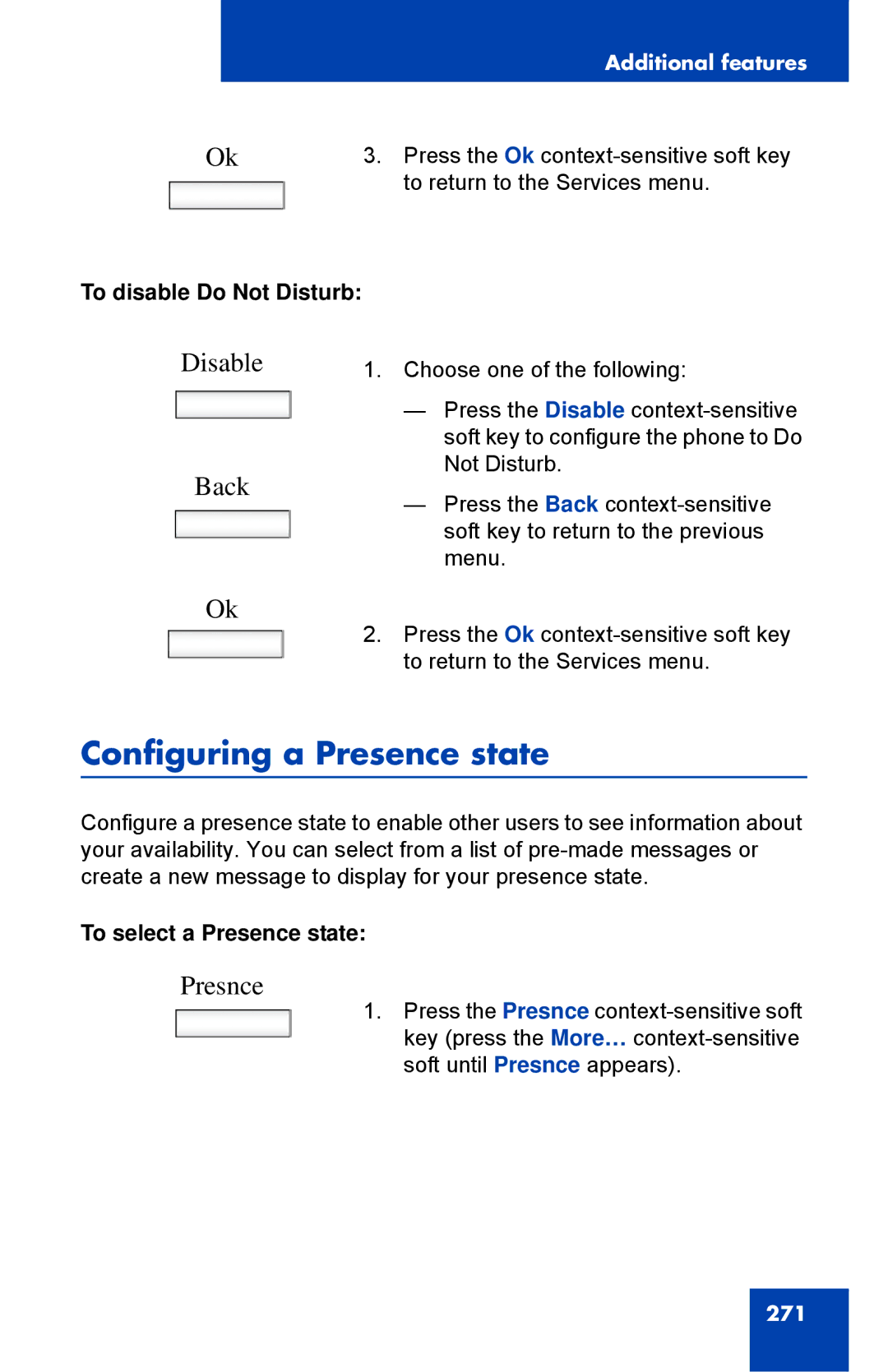 Avaya 1040E manual Configuring a Presence state, To disable Do Not Disturb, To select a Presence state 