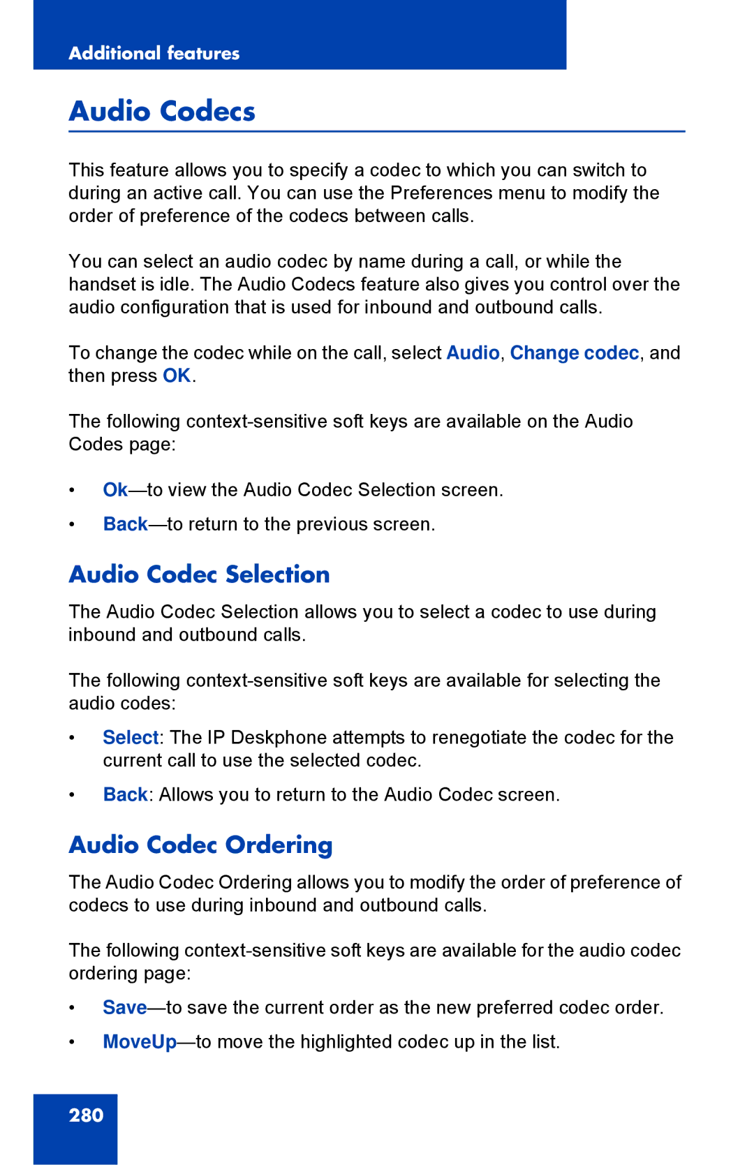 Avaya 1040E manual Audio Codecs, Audio Codec Selection, Audio Codec Ordering 