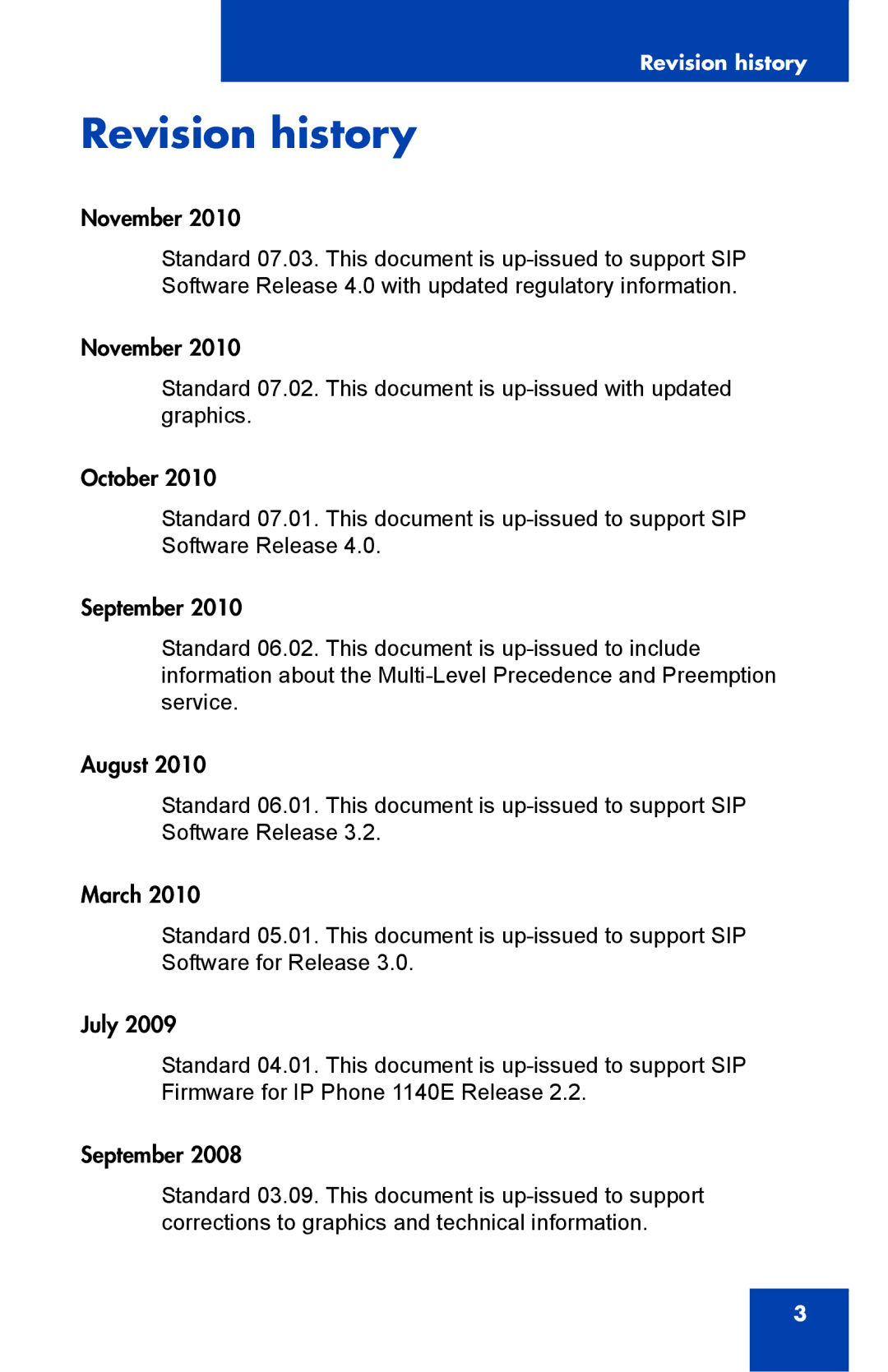 Avaya 1040E manual Revision history 