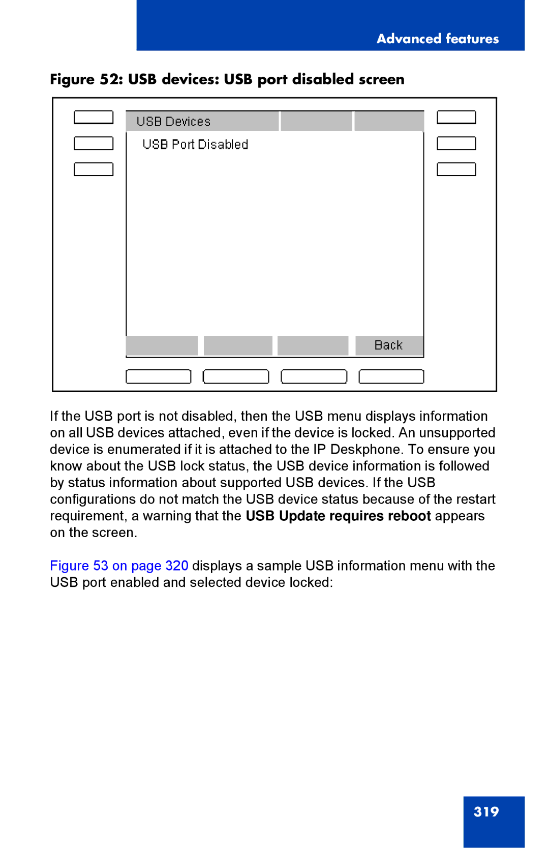 Avaya 1040E manual USB devices USB port disabled screen 