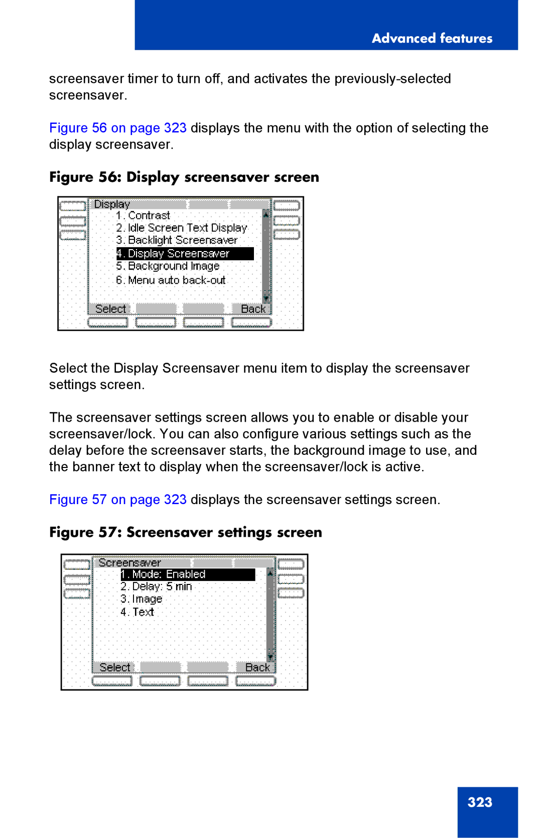 Avaya 1040E manual Display screensaver screen 