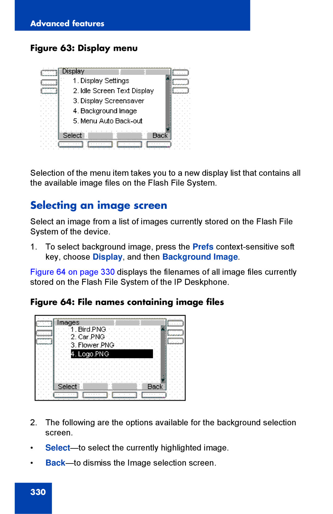 Avaya 1040E manual Selecting an image screen, Display menu 