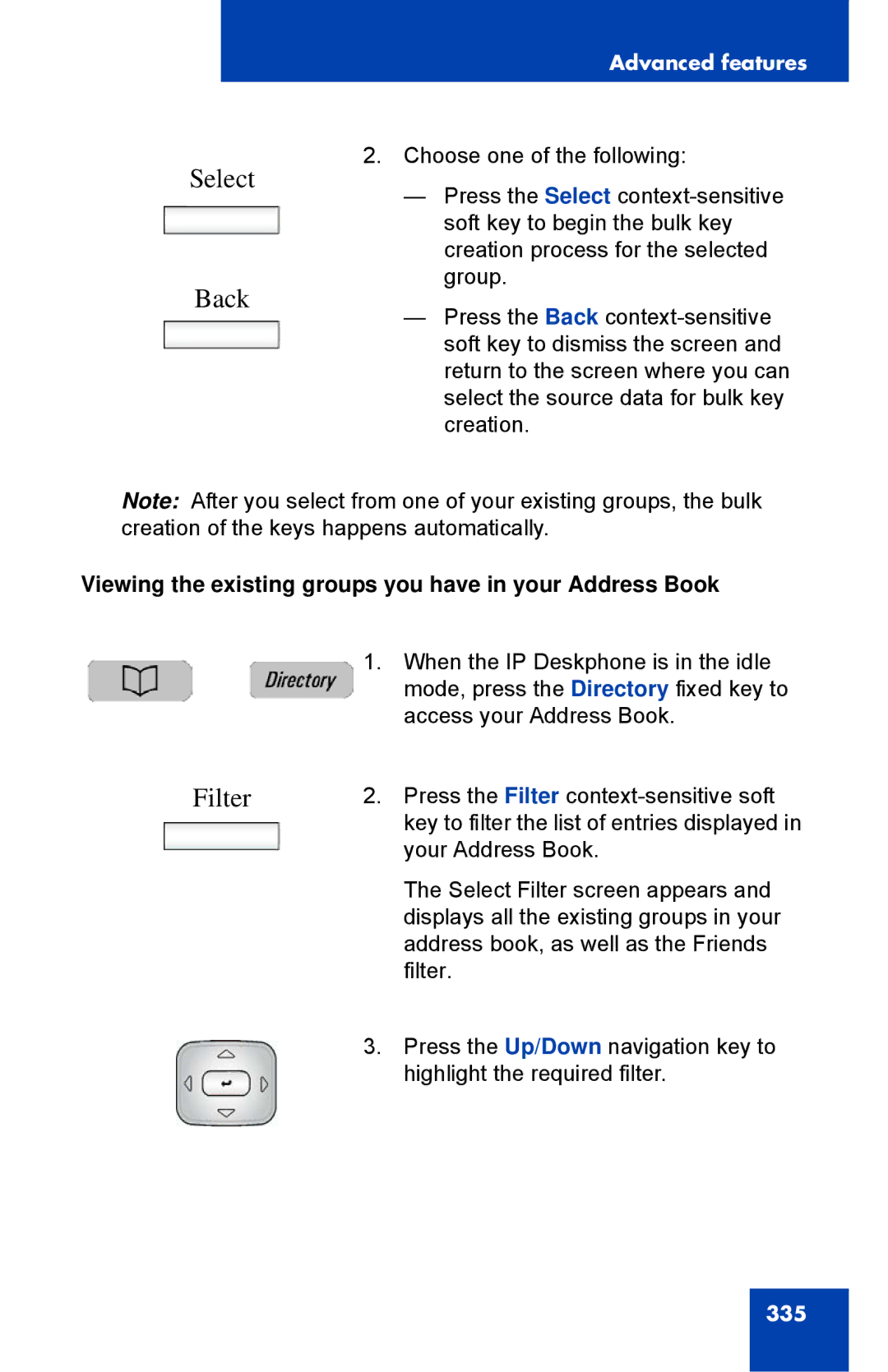 Avaya 1040E manual Filter, Viewing the existing groups you have in your Address Book 