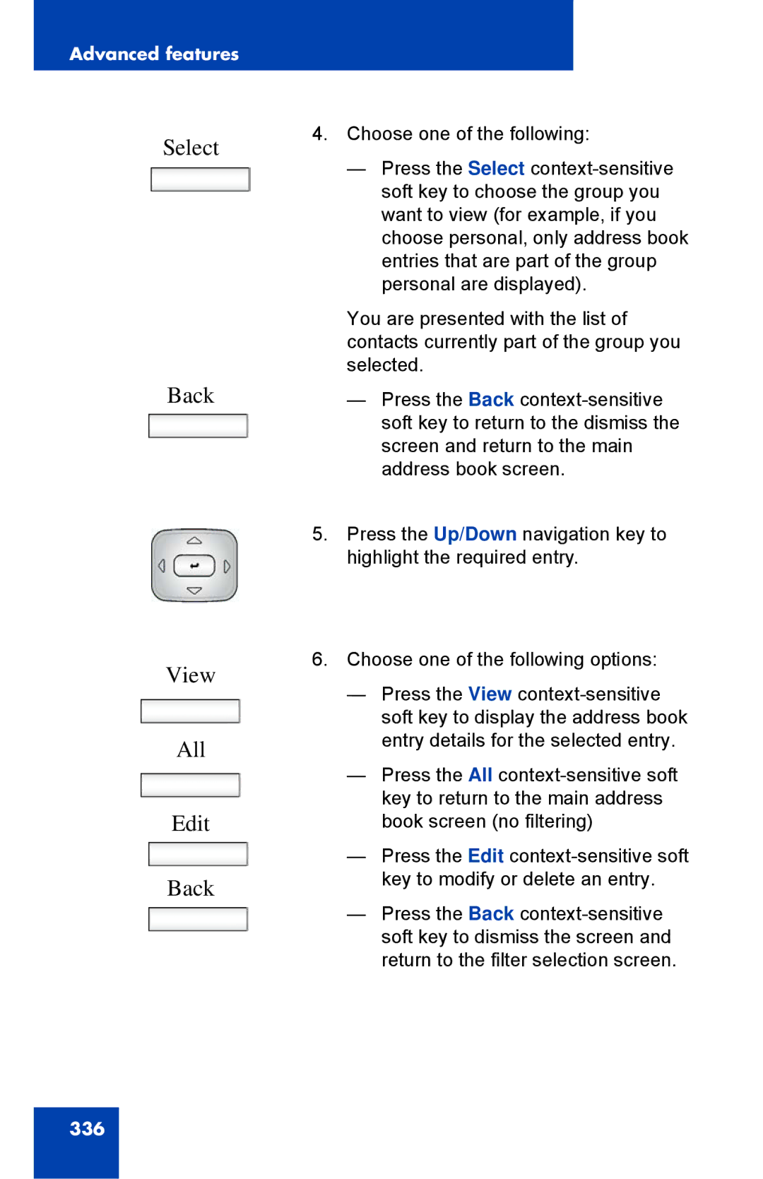 Avaya 1040E manual Select Back View All Edit 