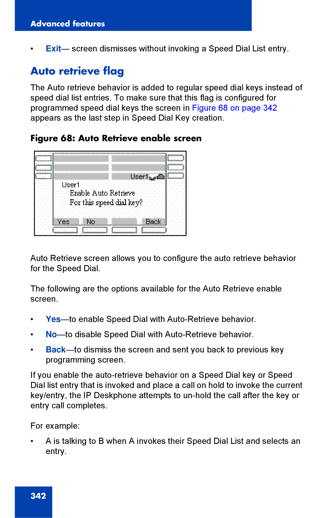 Avaya 1040E manual Auto retrieve flag, Auto Retrieve enable screen 