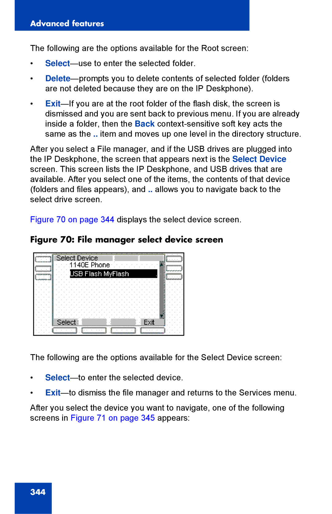 Avaya 1040E manual File manager select device screen 