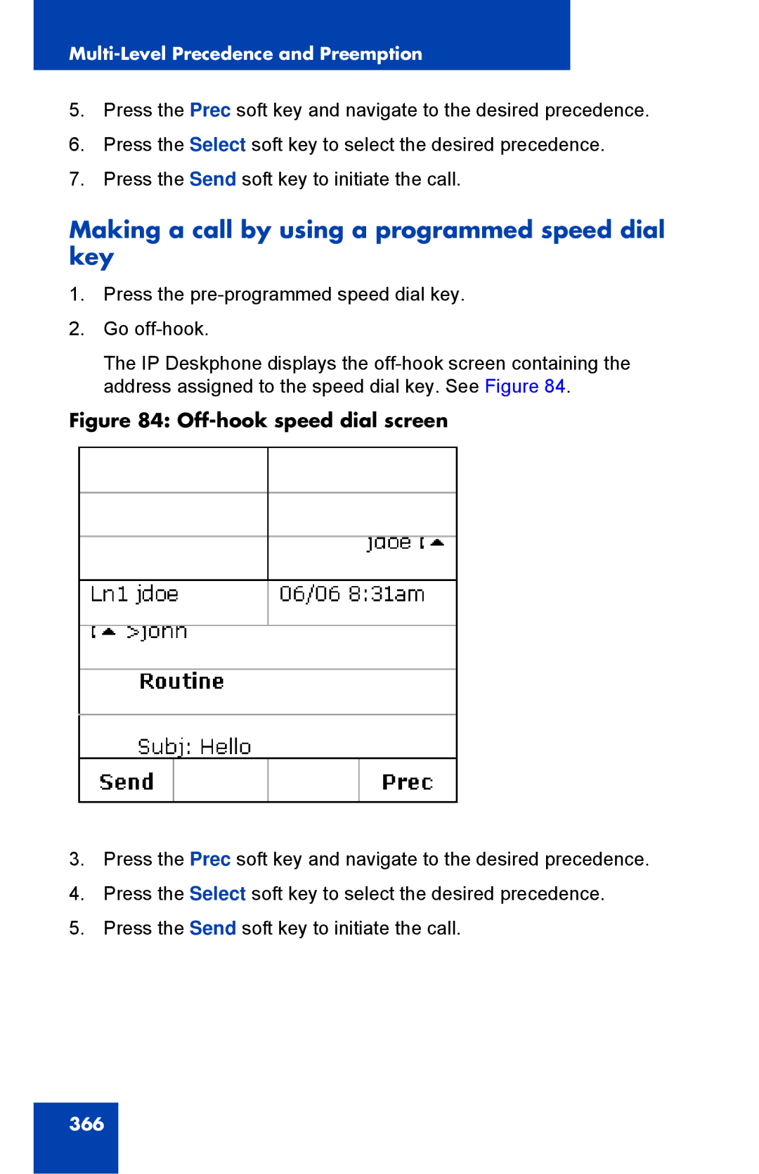 Avaya 1040E manual Making a call by using a programmed speed dial key, Off-hook speed dial screen 