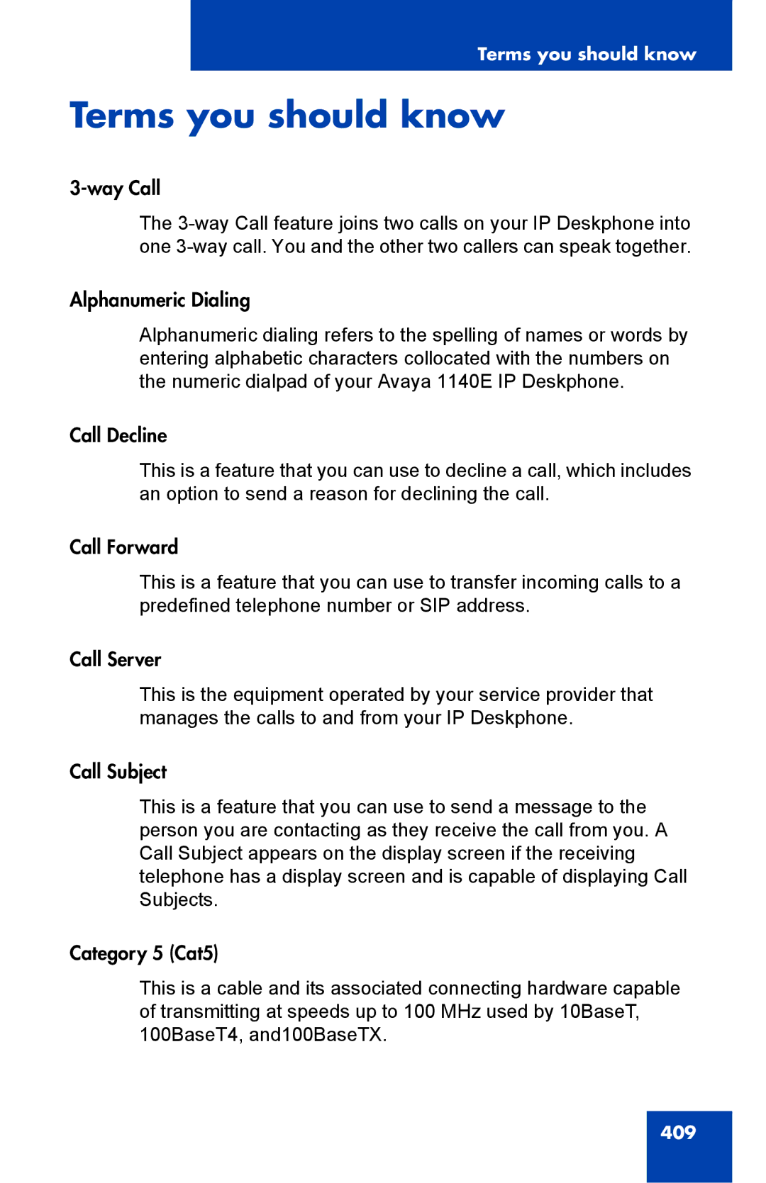 Avaya 1040E manual Terms you should know 