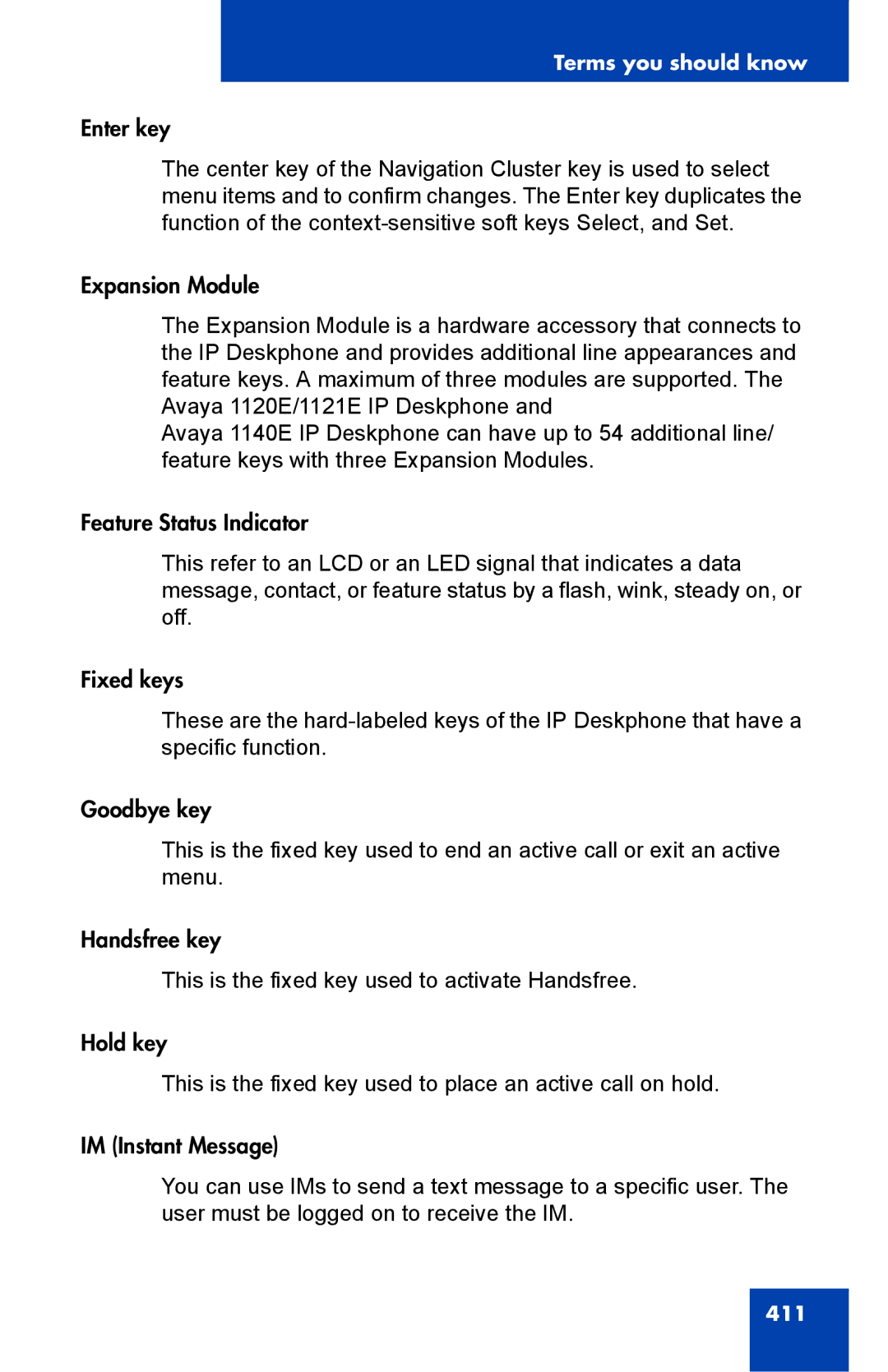 Avaya 1040E manual 411 