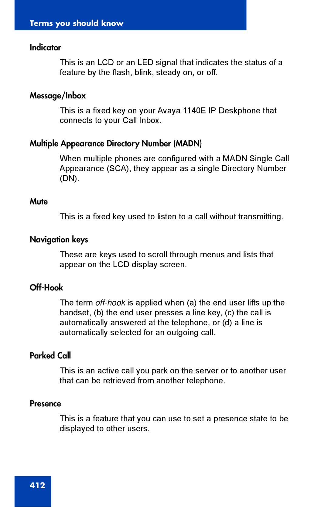 Avaya 1040E manual 412 