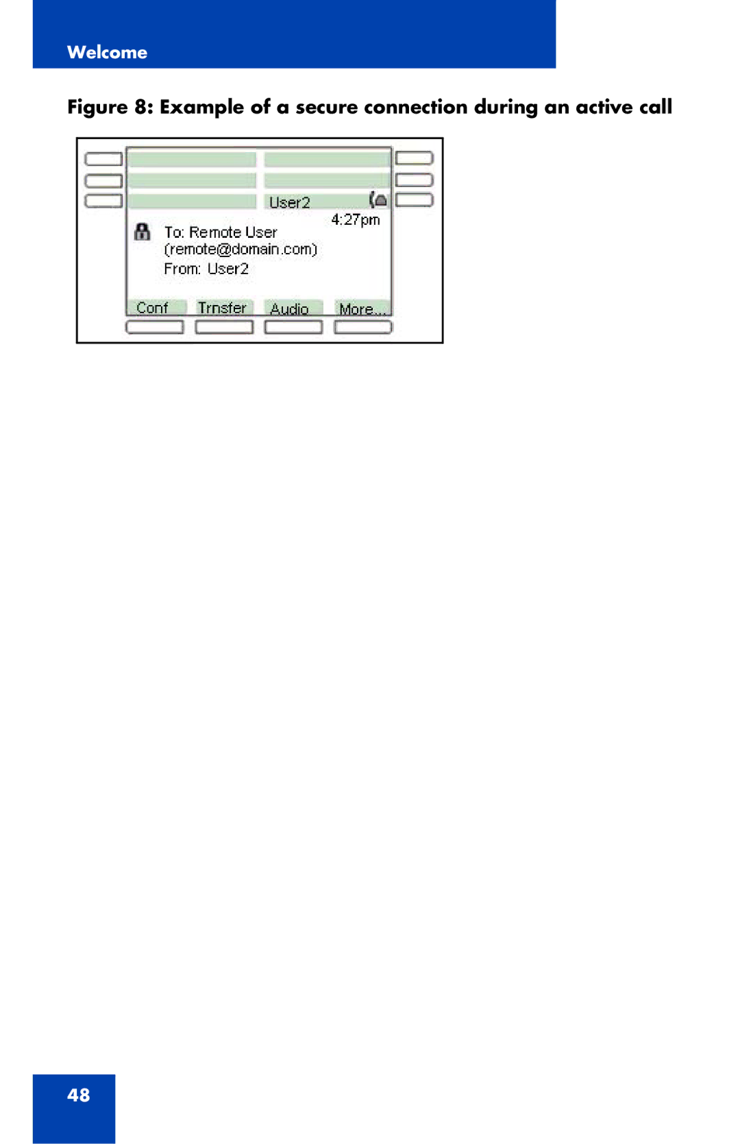 Avaya 1040E manual Example of a secure connection during an active call 