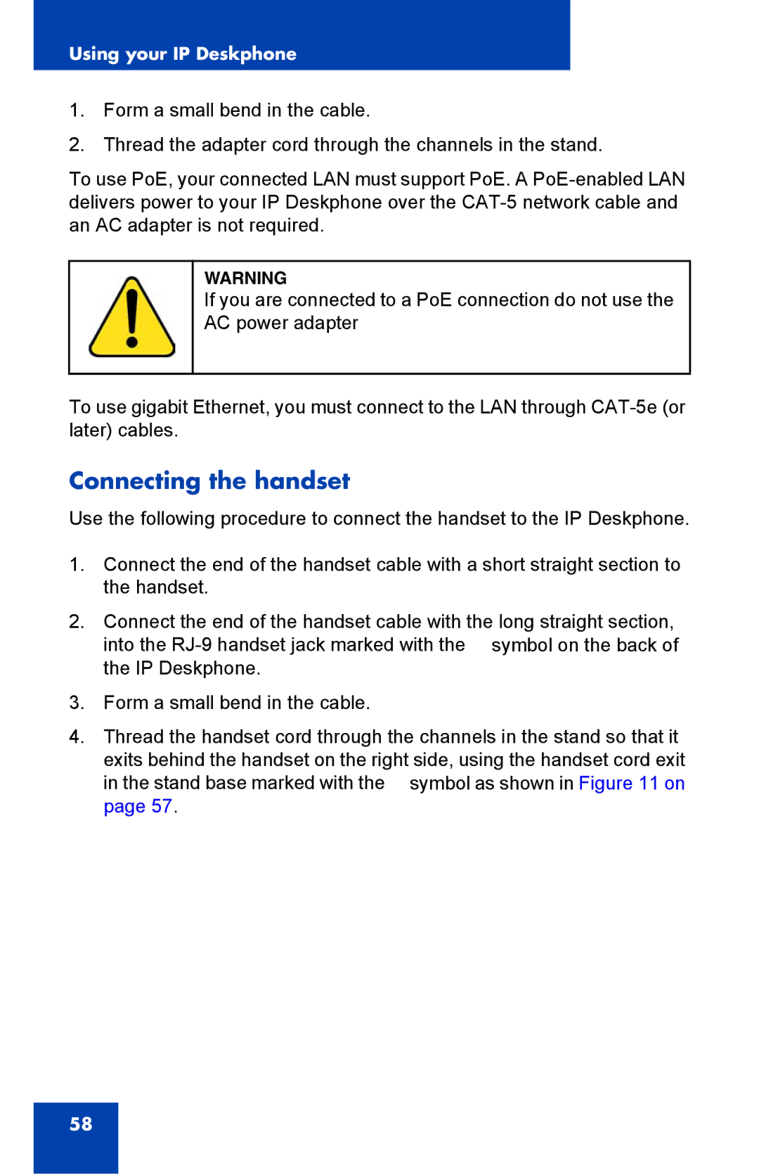 Avaya 1040E manual Connecting the handset 