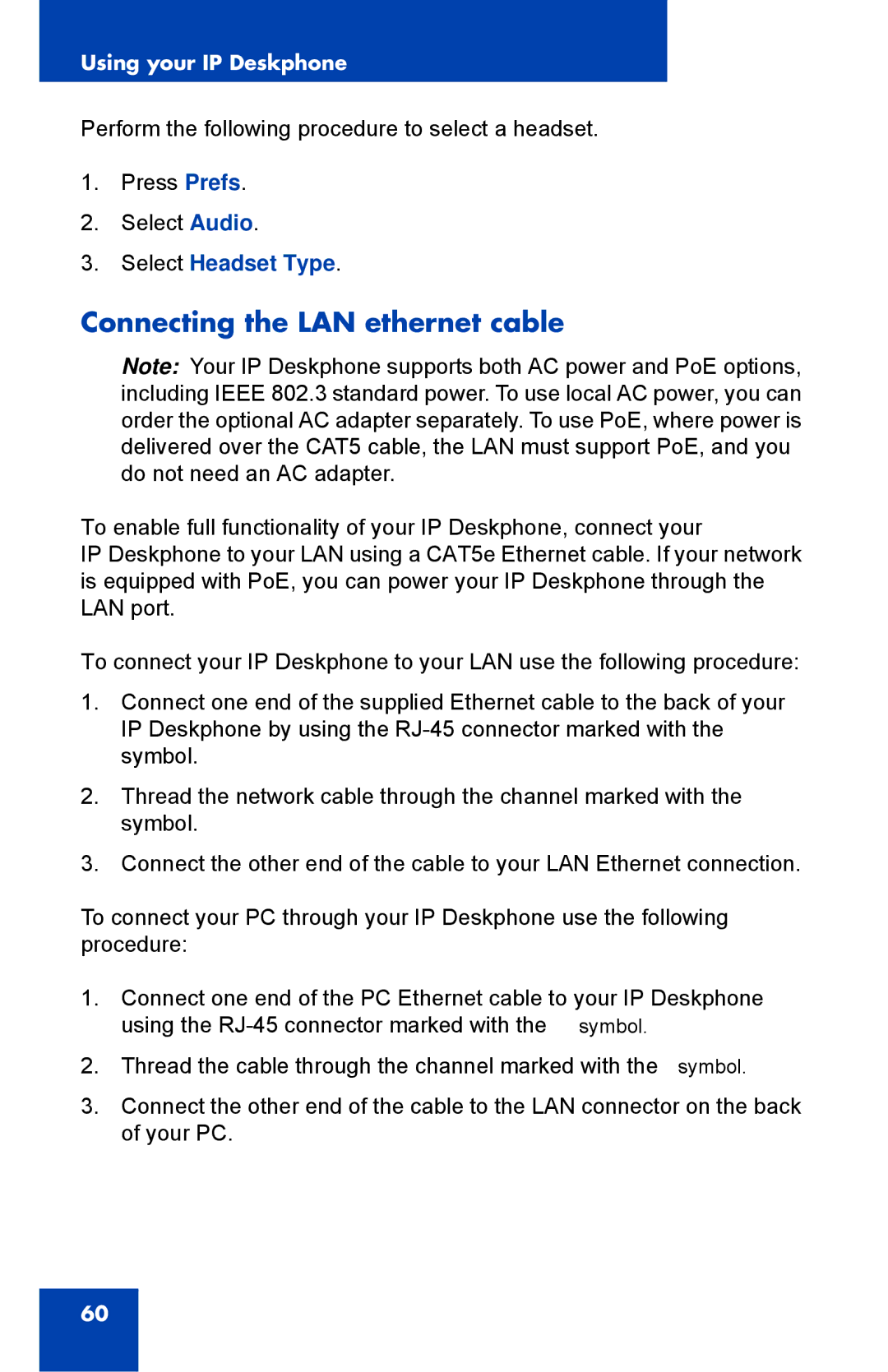 Avaya 1040E manual Connecting the LAN ethernet cable 