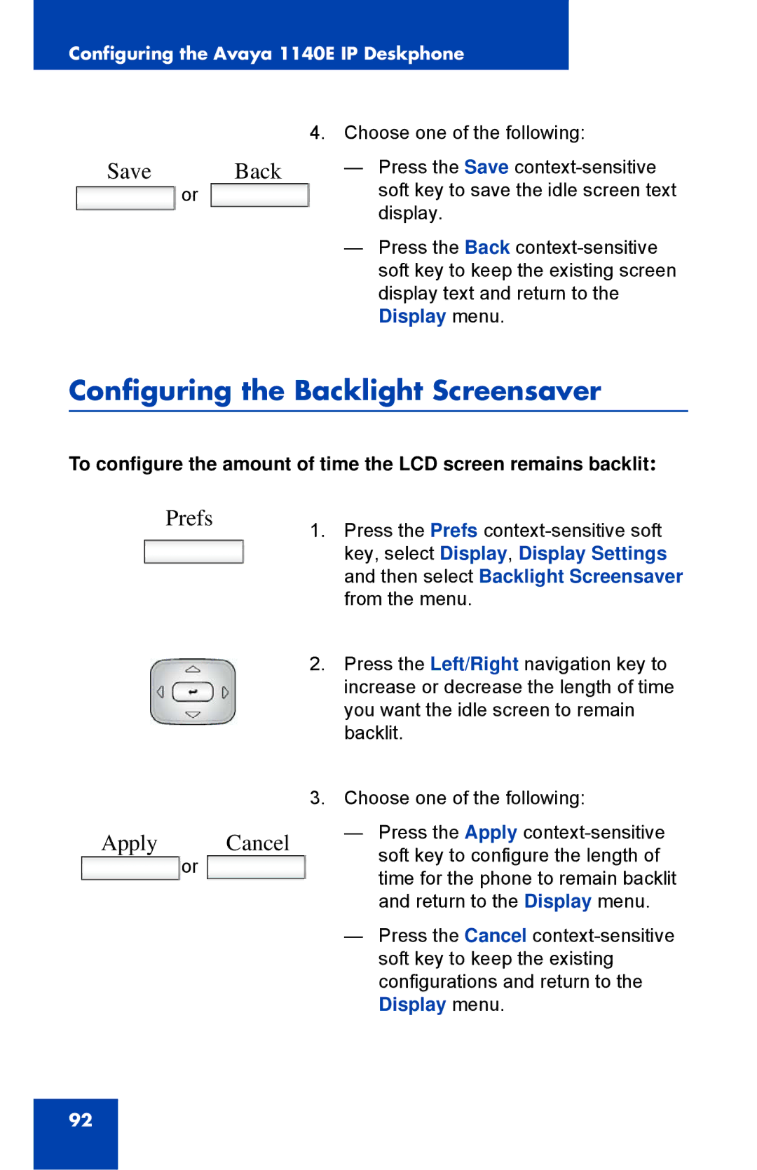 Avaya 1040E manual Configuring the Backlight Screensaver, Save Back 