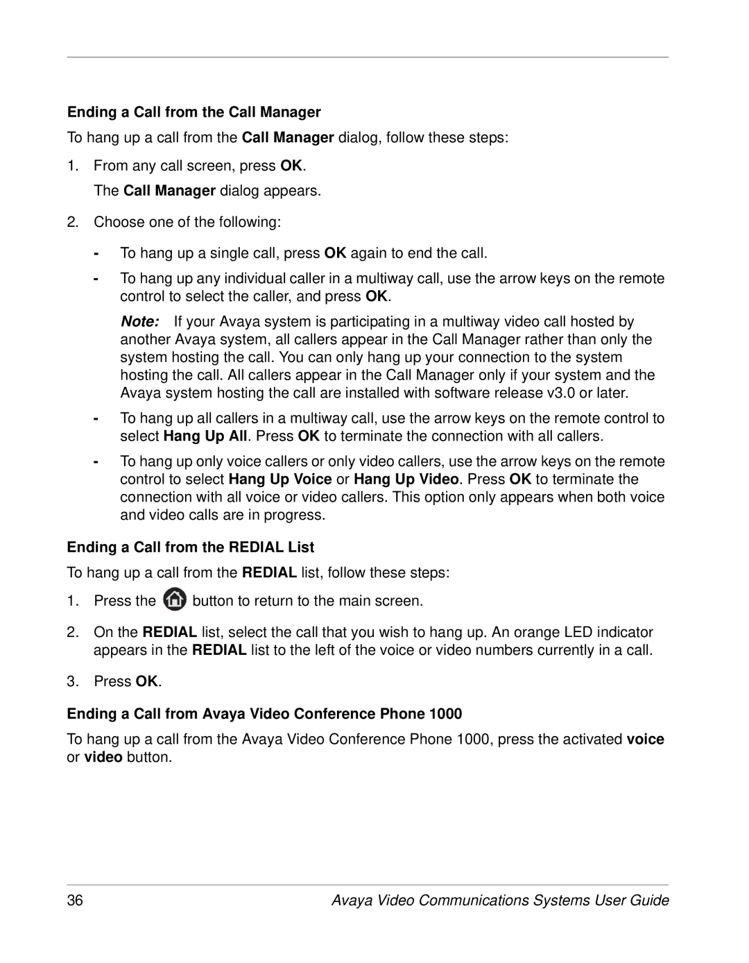 Avaya 1050, 1030, 1040 manual Ending a Call from the Call Manager, Ending a Call from the Redial List 