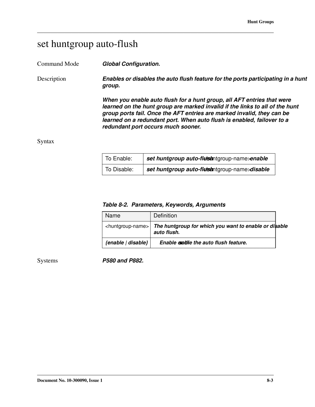 Avaya 106760804 manual Set huntgroup auto-flush, To Enable 