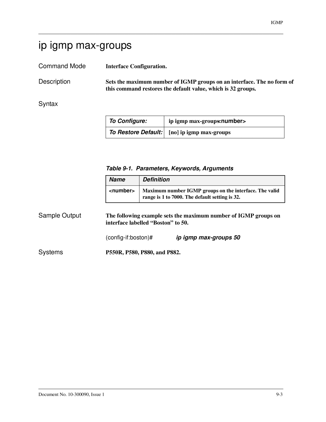 Avaya 106760804 manual Ip igmp max-groups, Following example sets the maximum number of Igmp groups on 