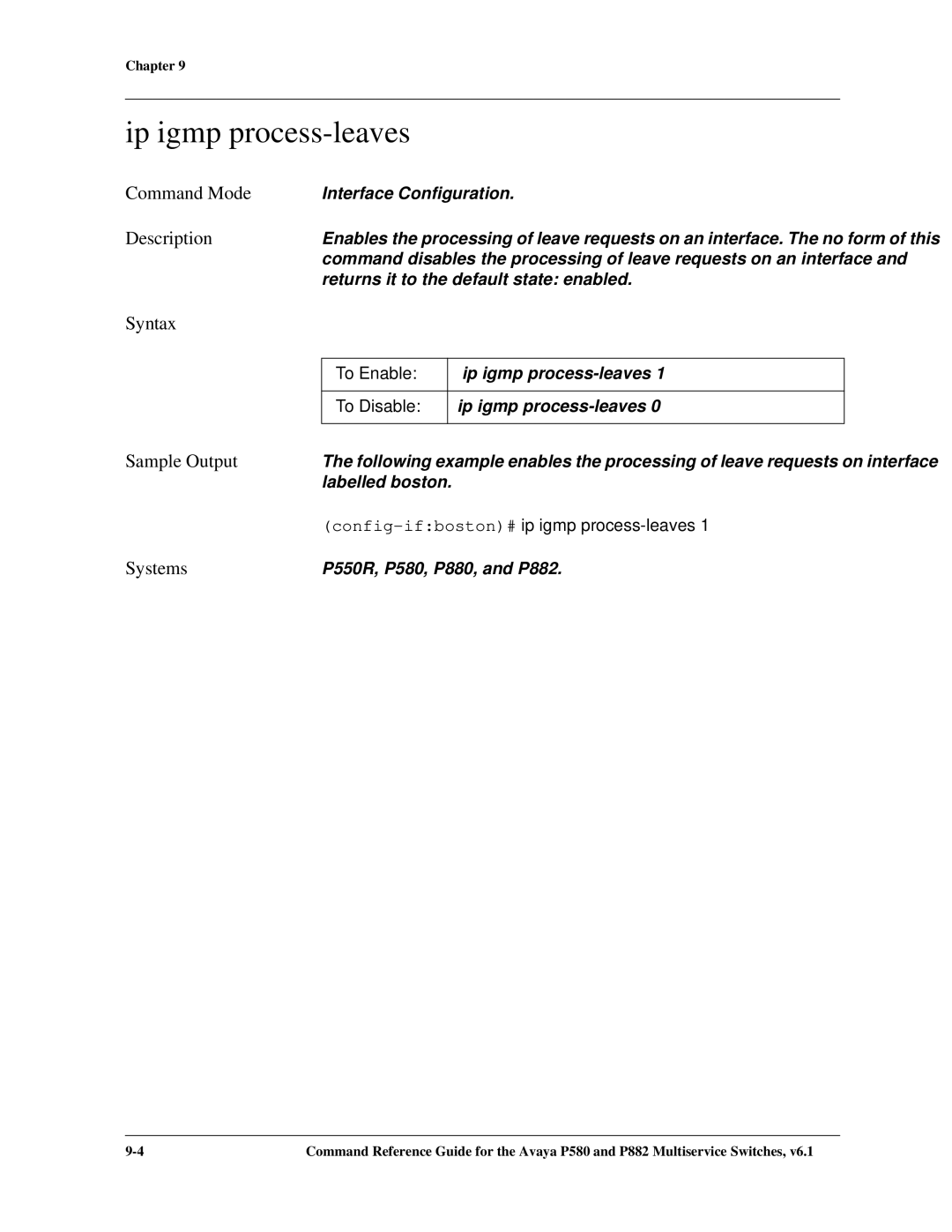 Avaya 106760804 manual Ip igmp process-leaves, Config-ifboston#ip igmp process-leaves 