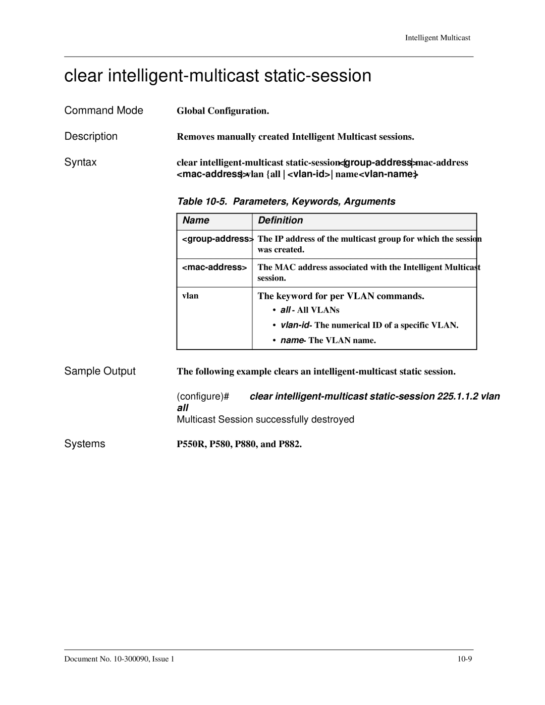 Avaya 106760804 manual Clear intelligent-multicast static-session, All 